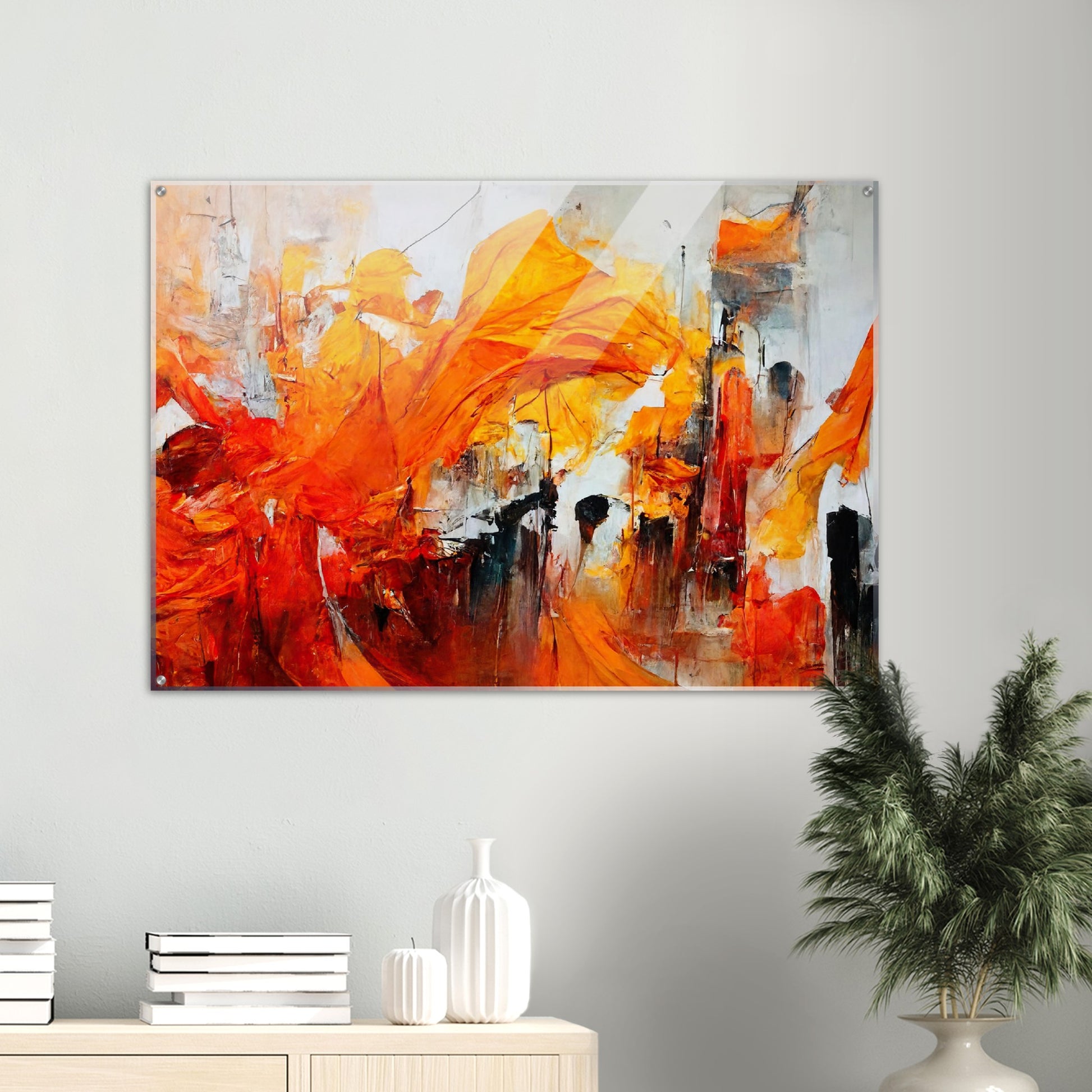 Acrylbild auf Glas - in Museumsqualität - “Urban Indian Summer“ - autumn - Neu-Delhi - Kalkutta- Ölgemälde - Abstract - India Art - Posterleisten - Fineart - Posterrahmen  - Wandkunst - Holzrahmen - Poster with frame - Abstract Orange - artwork - art brand - printed cup personalized - Holzleisten - pixelboys - Kunstdrucke - wandbilder - wall art - Kunst auf Tassen  - Office Poster - Gastrotassen - Wanddekoration - Fineart - Dynamic - Acrylkunst - Geschenkidee - Office Poster - Acryldruck - Abstrakte Kunst -