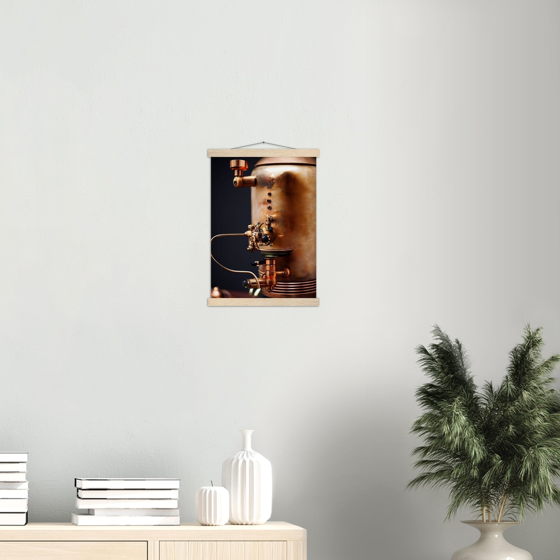 Poster mit Leisten (Holz) - Steampunk - Coffee Maker - No.5 - Collection Cup - Pixelboys - Wandbild - Kunstwerk - Hotelkunst - Kunst auf Postern - Fine Art - Steampunk - Future - Maschine - Poster with frame - Office Poster - Art Brand - Pixelboys - Coffee House - Restaurant Poster - Wall Art - Kunstdruck - Geschenkidee - Kunst auf Acrylglas - Future Coffee Cup - Personalisierbare Tasse - Gastro Tasse - exklusiv - Acryldruck - Gastronomie Poster - Hotelposter - Steam Punk Kitchen -   