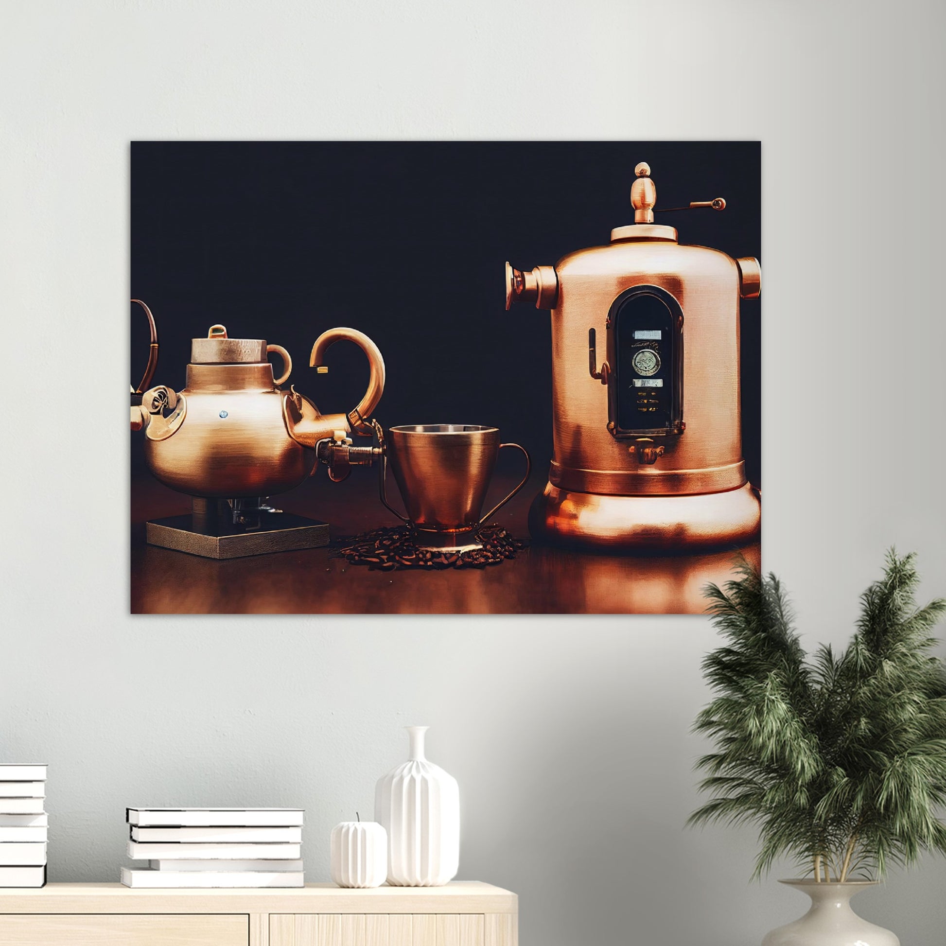 Poster in Museumsqualität - Steampunk - Coffee Maker - No.4 - Collection Cup - Pixelboys - Wandbild - Kunstwerk - Hotelkunst - Kunst auf Postern - Fine Art - Steampunk - Future - Maschine - Poster with frame - Office Poster - Art Brand - Pixelboys - Coffee House - Restaurant Poster - Wall Art - Kunstdruck - Geschenkidee - Kunst auf Acrylglas - Future Coffee Cup - Personalisierbare Tasse - Gastro Tasse - exklusiv - Gastronomie Poster - Hotelposter - Steam Punk Kitchen - Acryldruck