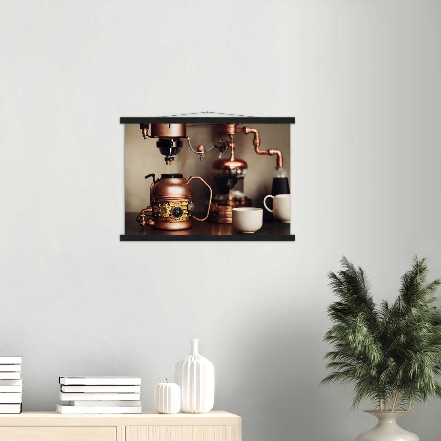 Poster mit Leisten (Holz) - in Museumsqualität - Steampunk - Coffee Maker - No.1 - Wandbild - Kunstwerk - Kunst auf Postern - Fine Art - Steampunk - Future - Maschine - Poster with frame - Office Poster - Art Brand - Pixelboys - Coffee House - Restaurant Poster - Schöner Wohnen - Dekoration - Wall Art - Kunstdruck - Geschenkidee - Kunst auf Acrylglas - Personalisierbare Tasse - Gastro Poster - Gewerbliche Poster - exklusiv