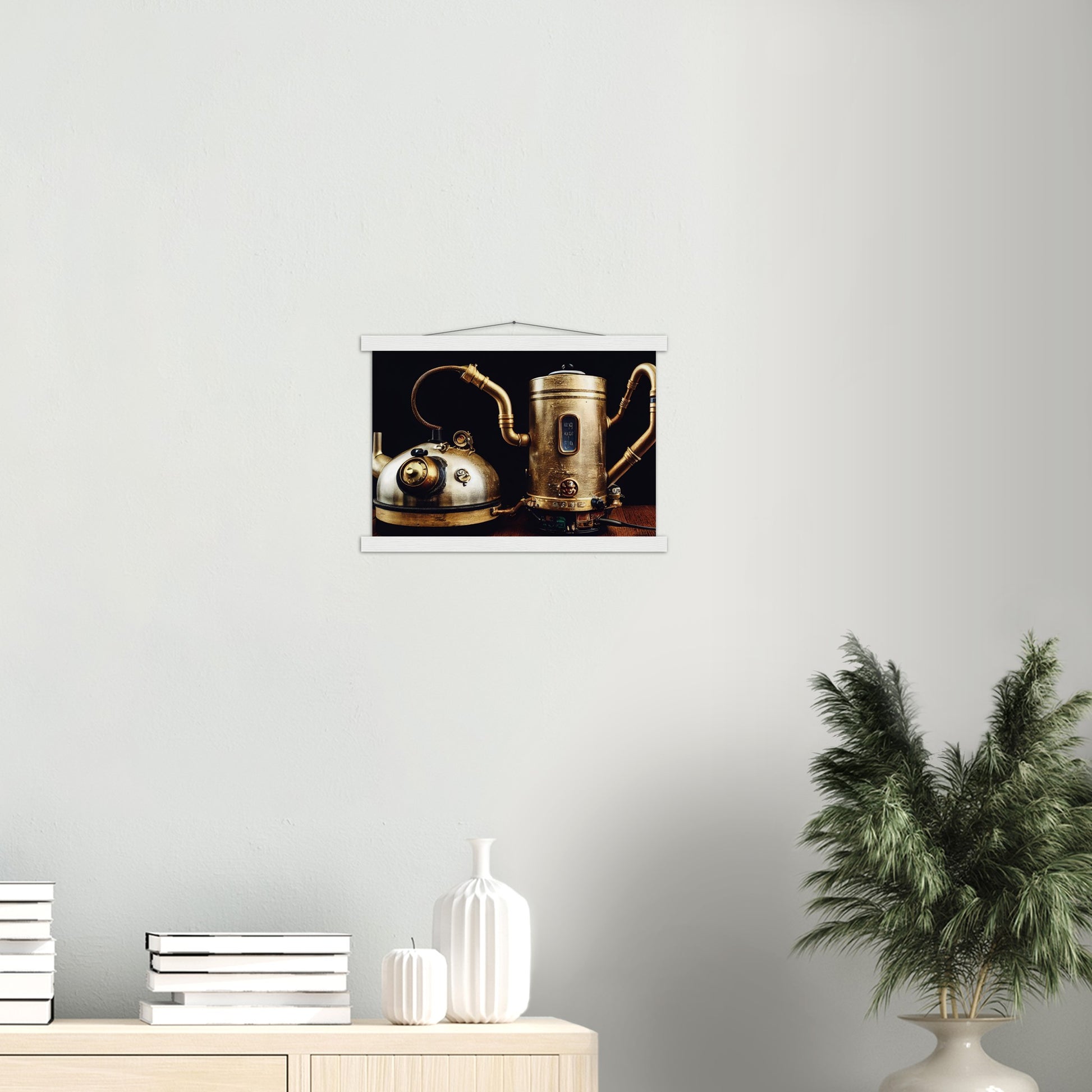 Poster mit Leisten (Holz) in Museumsqualität - Steampunk - Coffee Maker - No.3 - Collection Cup - Pixelboys - Wandbild - Kunstwerk - Hotelkunst - Kunst auf Postern - Fine Art - Steampunk - Future - Maschine - Poster with frame - Office Poster - Art Brand - Pixelboys - Coffee House - Restaurant Poster - Wall Art - Kunstdruck - Geschenkidee - Kunst auf Acrylglas - Future Coffee Cup - Personalisierbare Tasse - Gastro Tasse - exklusiv - Gastronomie Poster - Hotelposter - Steam Punk Kitchen - 