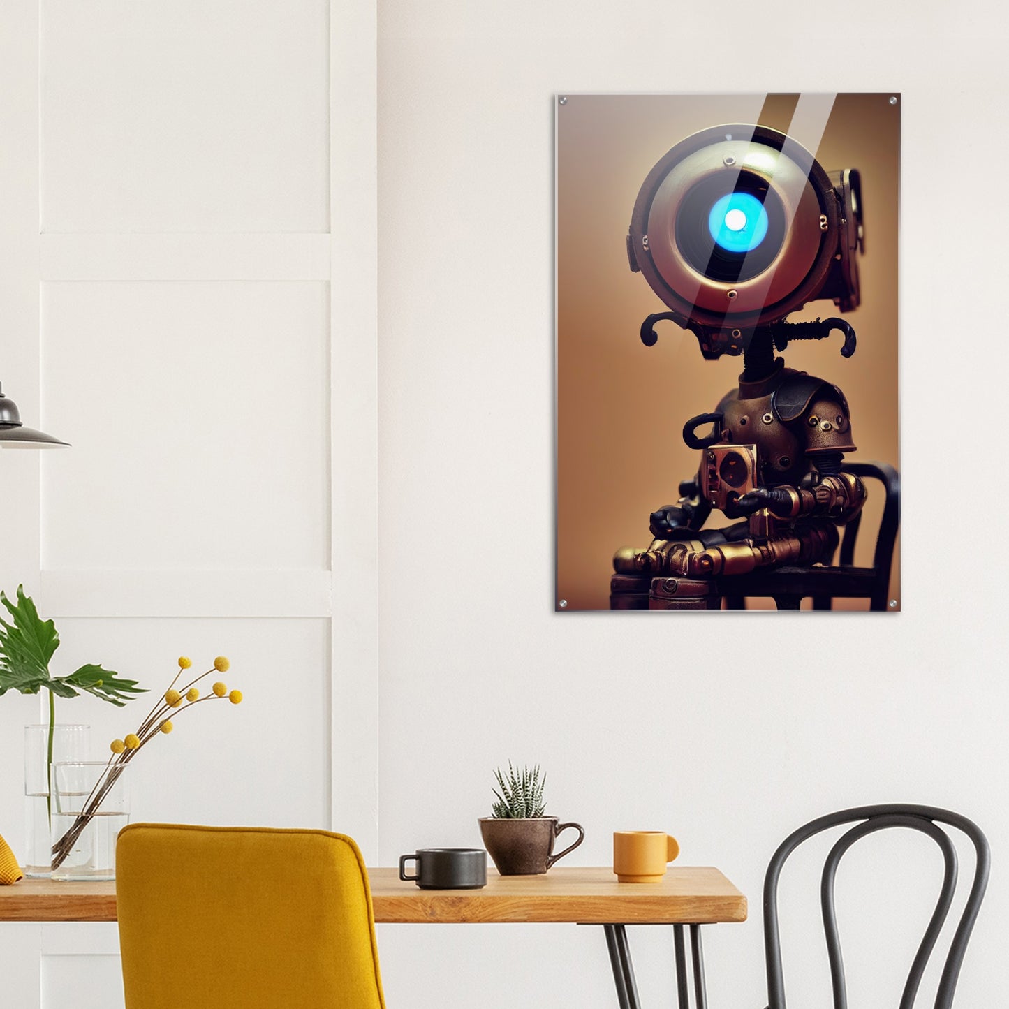 Acrylbild - Museumsqualität -  Tiny robot with coffee - "Bobby" - Acryldruck - Wandkunst - Papierdicke: 250g/qm - Customizable Coffee Cup - Personalized Gifts - Kunstdruck - Kleine Roboter - Acryldruck - Little Robots - Personalized Gifts - Tiny  - Steampunk - zukunft - Poster with frame - Kunstwerk - Office Poster - Poster mit Rahmen - Kaffee Tasse - Poster - Bedruckte Tassen - Kunst Marke - Art Brand - Wandbild - Kunstdrucke - Künstler: John Grayst & Pixelboys - emotional robots - Geschenkidee -