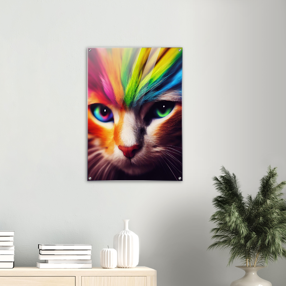 Acrylbild - Die bunte Katzen Löwin "Nala" Acryldrucke mit Katzenmotiven - Poster Online Show - Wallart - XXL Wandbilder