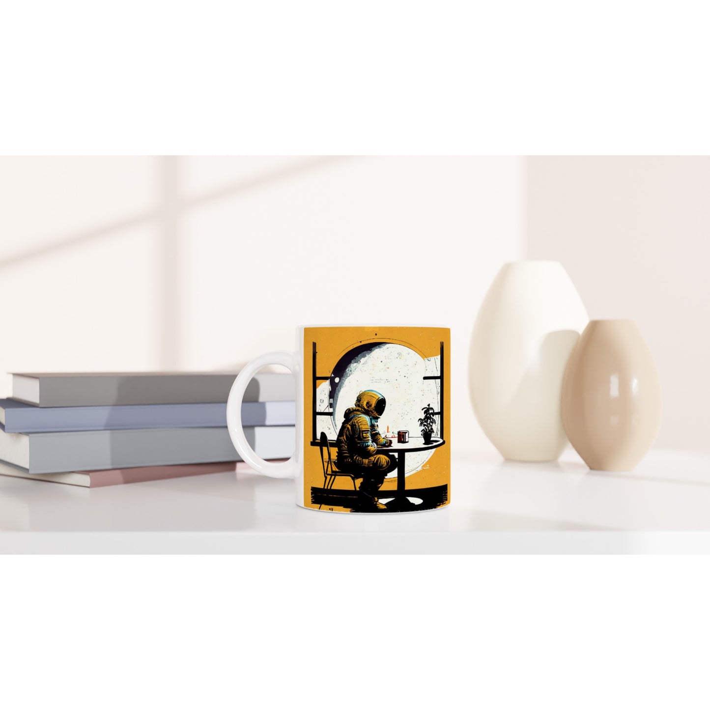 Personalisierte Tasse (bedruckt) in Museumsqualität - The waiting Astronaut - Michael - Illustration - Astronaut - Waiting - Posterleisten - USA - Fineart - Posterrahmen  - Wandkunst - Holzrahmen - Poster with frame - people of color - artwork - art brand - printed cup personalized - Holzleisten - pixelboys - Kunstdrucke - wandbilder - wall art - Kunst auf Tassen  - Office Poster - Gastrotassen - Wanddekoration - Acrylkunst - Geschenkidee - Office Poster - Acryldruck - Abstrakte Kunst -