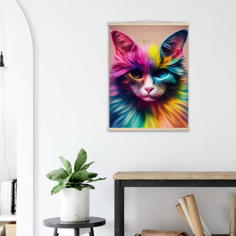 Poster mit Leisten - Einzigartige farbenfrohe Regenbogenkatze "Luna"