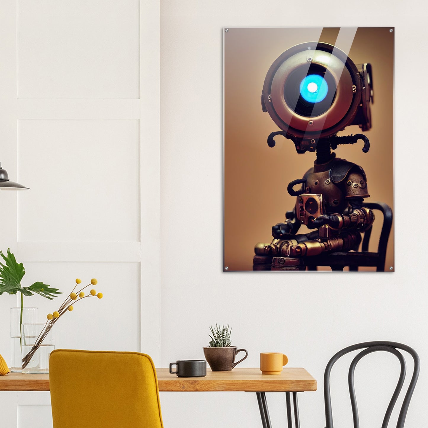 Acrylbild - Museumsqualität -  Tiny robot with coffee - "Bobby" - Acryldruck - Wandkunst - Papierdicke: 250g/qm - Customizable Coffee Cup - Personalized Gifts - Kunstdruck - Kleine Roboter - Acryldruck - Little Robots - Personalized Gifts - Tiny  - Steampunk - zukunft - Poster with frame - Kunstwerk - Office Poster - Poster mit Rahmen - Kaffee Tasse - Poster - Bedruckte Tassen - Kunst Marke - Art Brand - Wandbild - Kunstdrucke - Künstler: John Grayst & Pixelboys - emotional robots - Geschenkidee -