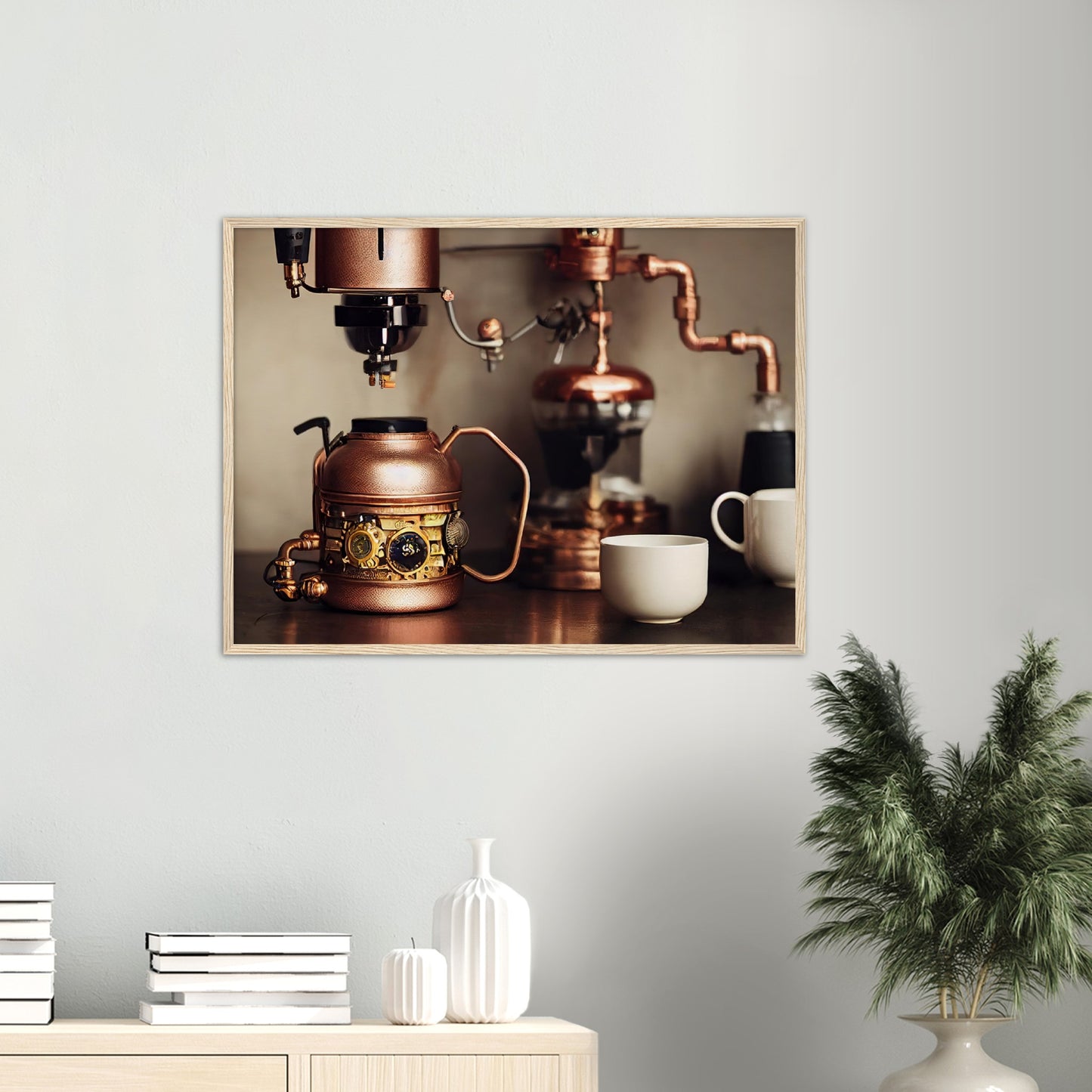 Poster mit Rahmen in Museumsqualität - Steampunk - Coffee Maker - No.1 - Wandbild - Kunstwerk - Kunst auf Postern - Fine Art - Steampunk - Future - Maschine - Poster with frame - Office Poster - Art Brand - Pixelboys - Coffee House - Restaurant Poster - Schöner Wohnen - Dekoration - Wall Art - Kunstdruck - Geschenkidee - Kunst auf Acrylglas - Personalisierbare Tasse - Gastro Poster - Gewerbliche Poster - exklusiv