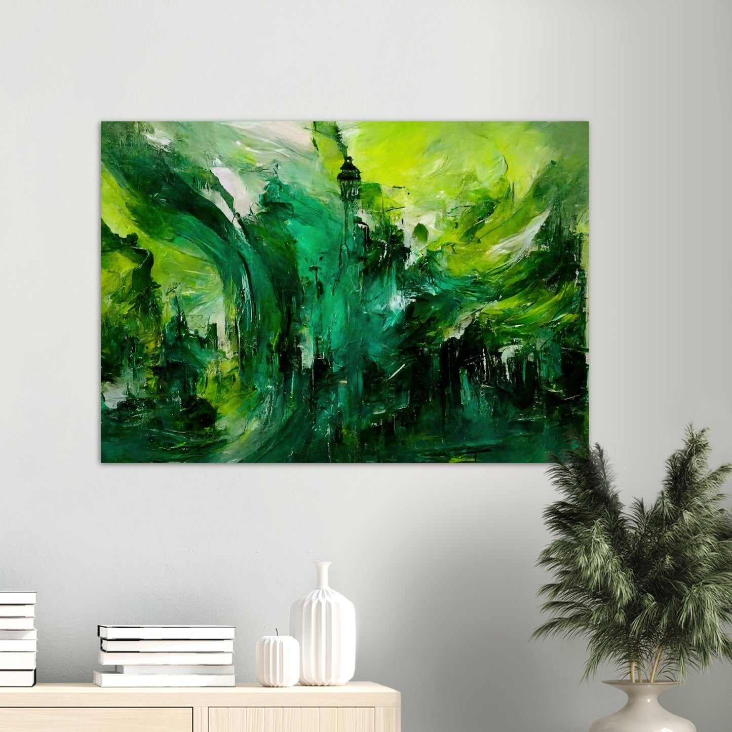 Poster in Museumsqualität - Storm over London - „Revenge of Nature“ - Ölgemälde - Grüner Sturm - Abstract - London - Planet - Fineart - Green Sea - Wandkunst - Holzleisten - Poster with frame - Abstract Green Kollektion - artwork - art brand - printed cup personalized - Holzrahmen - pixelboys - Kunstdrucke - wandbilder - wall art - Kunst auf Tassen  - Office Poster - Gastrotassen - Wanddekoration - Fineart  - Colorfull - Dynamic - Acrylkunst - Geschenkidee - Office Poster - Acryldruck - Abstrakte Kunst -