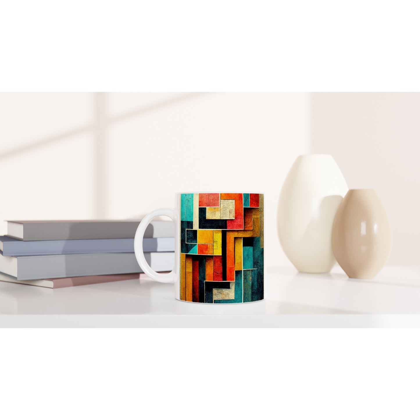 Personalized mug - Abstract cubistic painting on wood