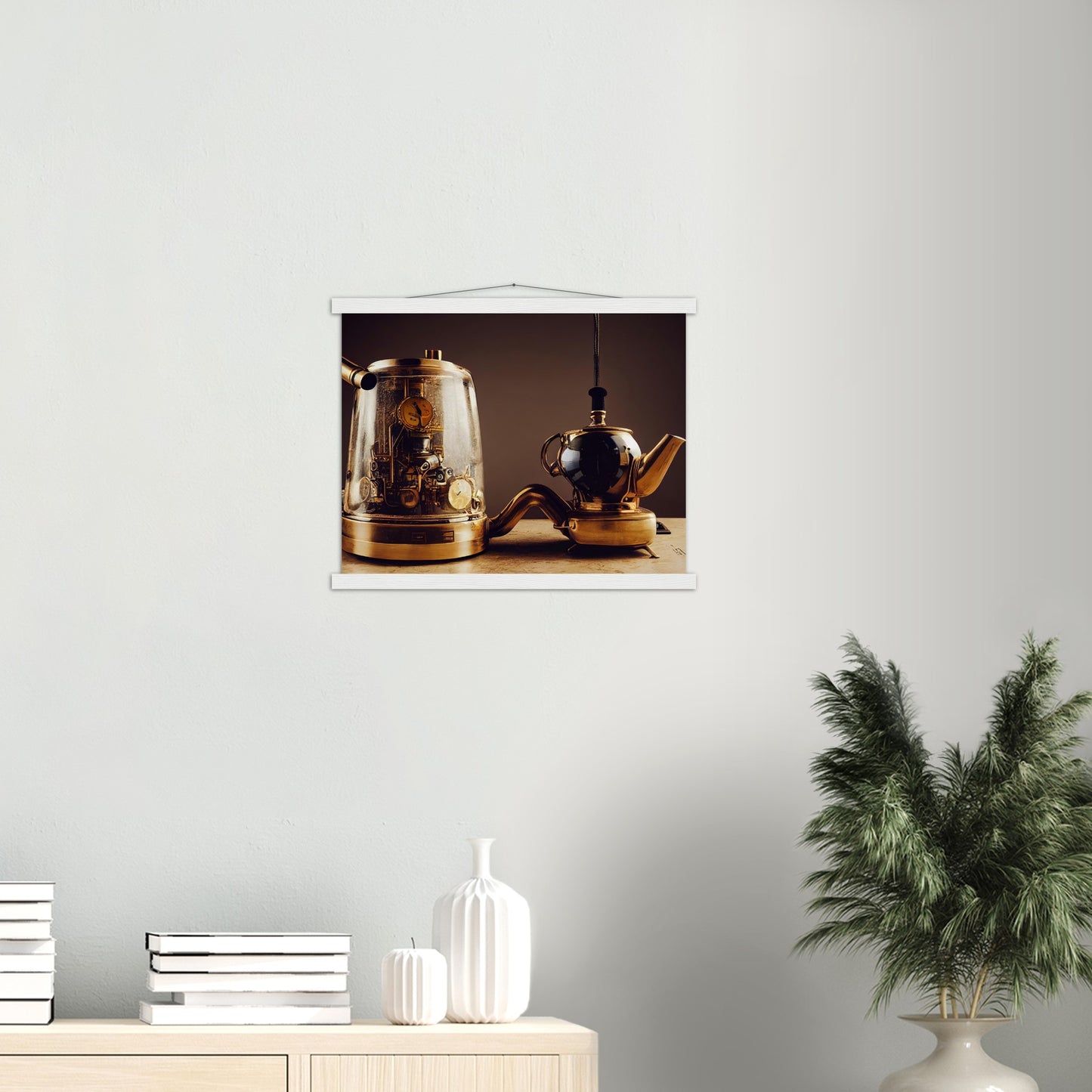 Poster mit Leisten (Holz) - in Museumsqualität - Steampunk - Coffee Maker - No.2 - Pixelboys - Wandbild - Kunstwerk - Hotelkunst - Kunst auf Postern - Fine Art - Steampunk - Future - Maschine - Poster with frame - Office Poster - Art Brand - Pixelboys - Coffee House - Restaurant Poster - Schöner Wohnen - Dekoration - Wall Art - Kunstdruck - Geschenkidee - Kunst auf Acrylglas - Future Coffee Cup - Personalisierbare Tasse - Gastro Poster -  Gewerbliche Poster - exklusiv - Gastronomie Poster - Hotelposter -