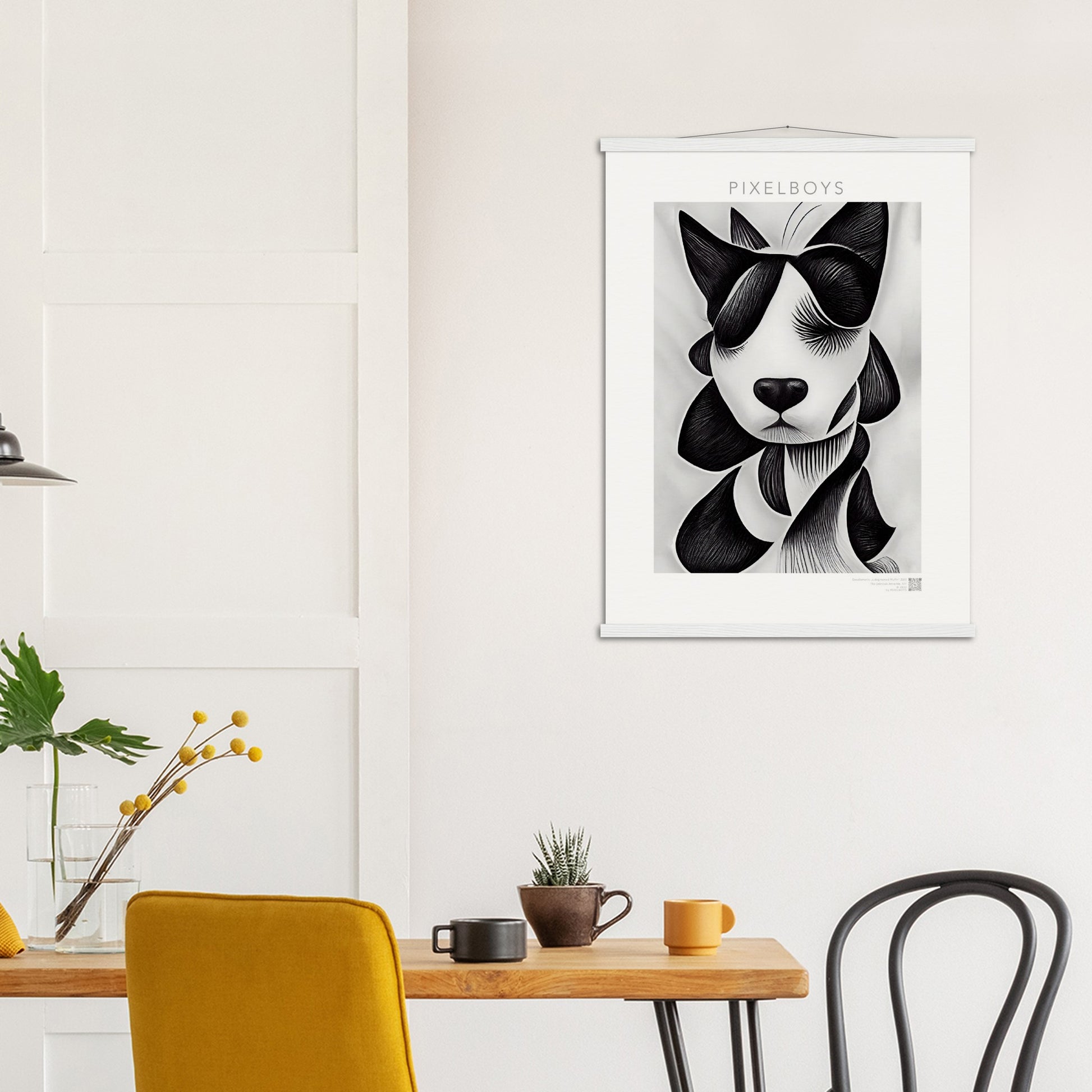 Poster mit Leisten (Holz) - in Museumsqualität - Doodlemania "a dog named Muffin"- No.4 - Wandbild - doodle mania art collection - wall art - Hunde - Doodle Kunst - dogs- doodle posters and art prints - Poster mit Rahmen - doodle artwork - Acrylbild - Kunstdruck - Wandbild - office Poster - Poster with frame -  Künstler: Pixelboys & The Unknown Artist Nb.517 - keith haring - Gastro Art - anti stress art - Art Brand - Kunstdruck -