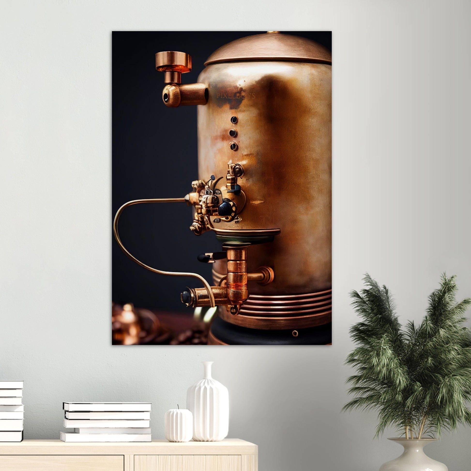 Poster in Museumsqualität - Steampunk - Coffee Maker - No.5 - Collection Cup - Pixelboys - Wandbild - Kunstwerk - Hotelkunst - Kunst auf Postern - Fine Art - Steampunk - Future - Maschine - Poster with frame - Office Poster - Art Brand - Pixelboys - Coffee House - Restaurant Poster - Wall Art - Kunstdruck - Geschenkidee - Kunst auf Acrylglas - Future Coffee Cup - Personalisierbare Tasse - Gastro Tasse - exklusiv - Acryldruck - Gastronomie Poster - Hotelposter - Steam Punk Kitchen -   