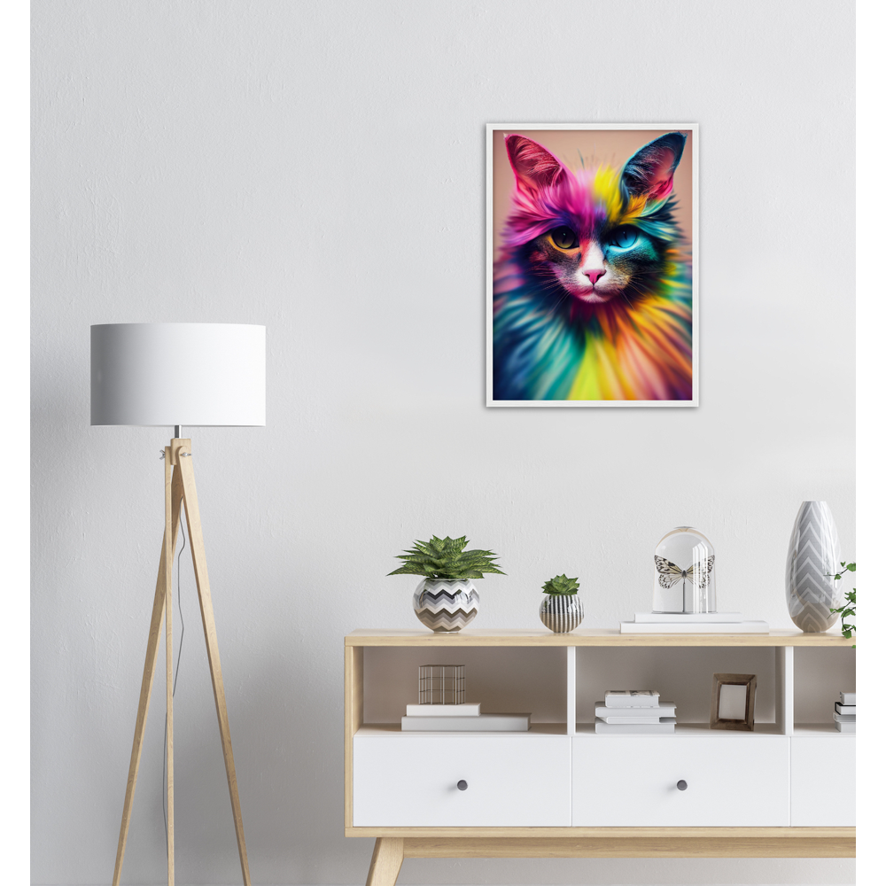 Poster mit Rahmen in Museumsqualität Einzigartige farbenfrohe Regenbogenkatze "Luna" - Amore ♡ - Cat Love - Katzen Liebe ♡- Künstler: "John Grayst" - Kunstdruck - Wandbild - Poster - Pixelboys - Atelier - Mailand - Rom - Neapel - Turin - Palermo - Catania - Florenz - Genua - Bologna - Bari -