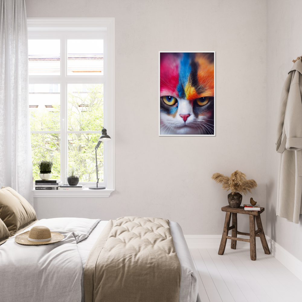 Poster mit Rahmen - Mürrische Regenbogen Katze "Lucy" - Amore ♡ - Cat Love - Katzen Liebe ♡- Künstler: "John Grayst" - Kunstdruck - Wandbild - Poster - Pixelboys - Atelier - Mailand - Rom - Neapel - Turin - Palermo - Catania - Florenz - Genua - Bologna - Bari -