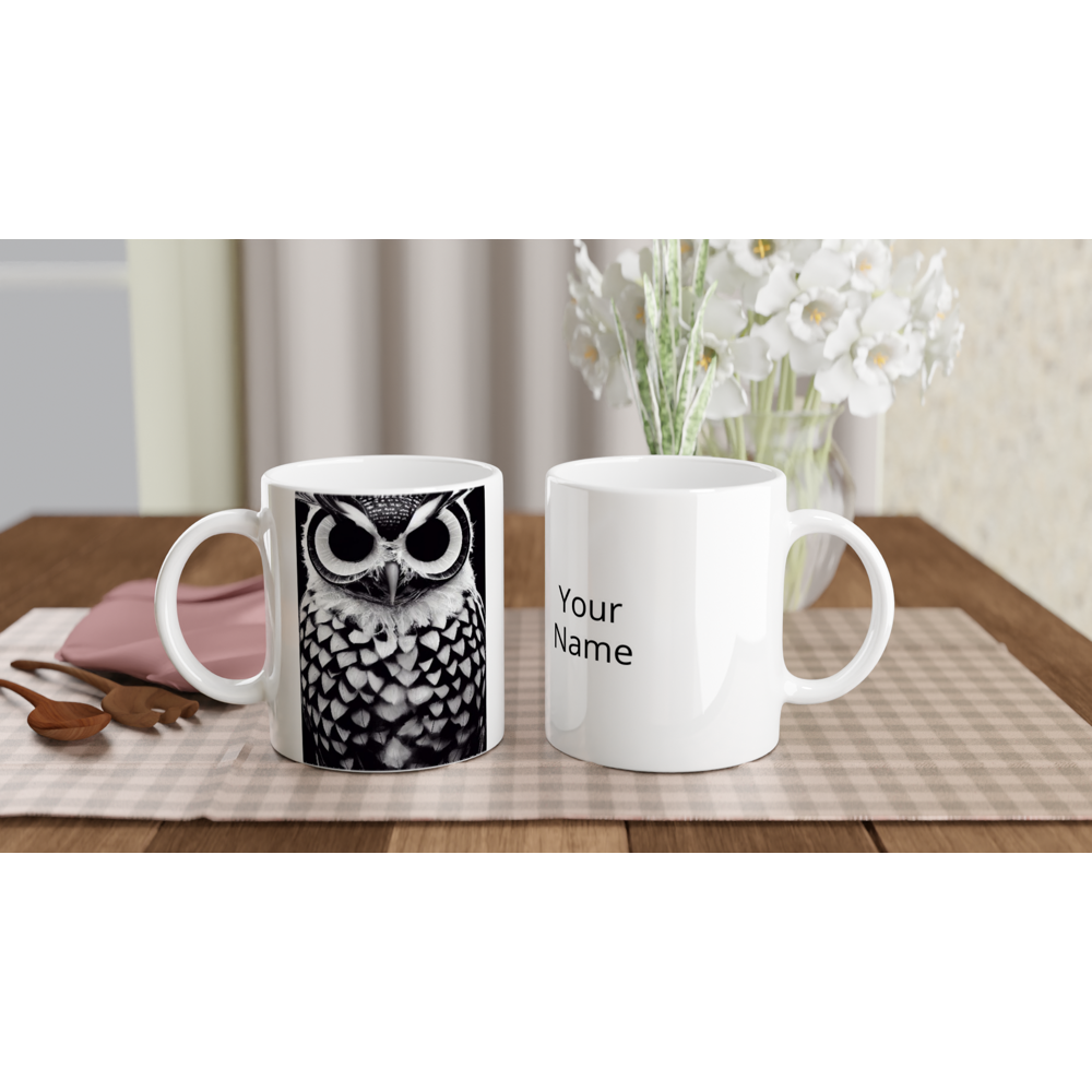 Personalisierte Tasse - Museumsqualität - Dark Owl, No. 1 - "Hedwig" - Becher - Vogel - Bird - Strigiformes - Noctua - Ornithologie - Kunstwerk - Museumsqualität - Acryldruck - Poster mit Rahmen - Poster mit Leisten - Bedruckte Tassen - Kunst Marke - Art Brand - Pixelboys - Kunstdruck - Wandbild - Kunstdrucke - Papier: 250g/qm - Künstler: John Grayst & Pixelboys - Eulen - Owl-  - Atelier - England - London - Birmingham–Wolverhampton - Manchester - Leeds Bradfort - Liverpool  