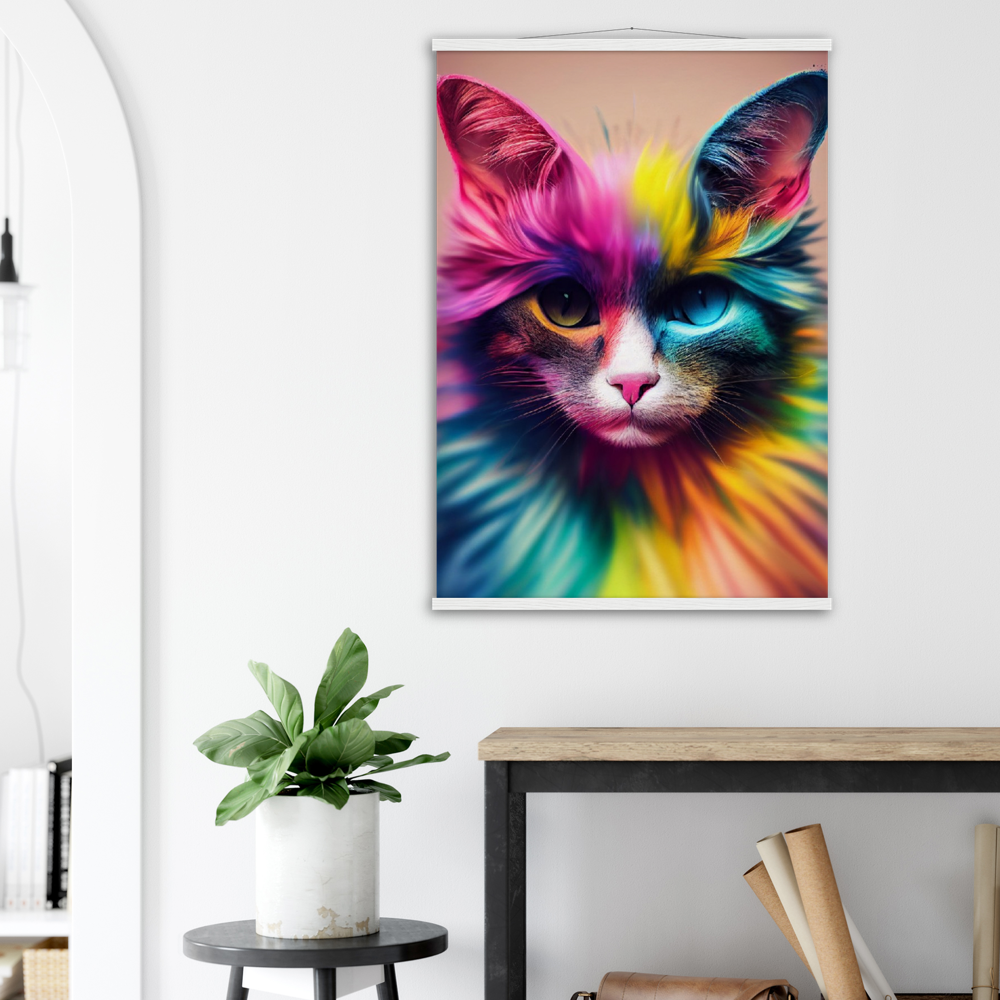 Poster mit Leisten - Einzigartige farbenfrohe Regenbogenkatze "Luna"