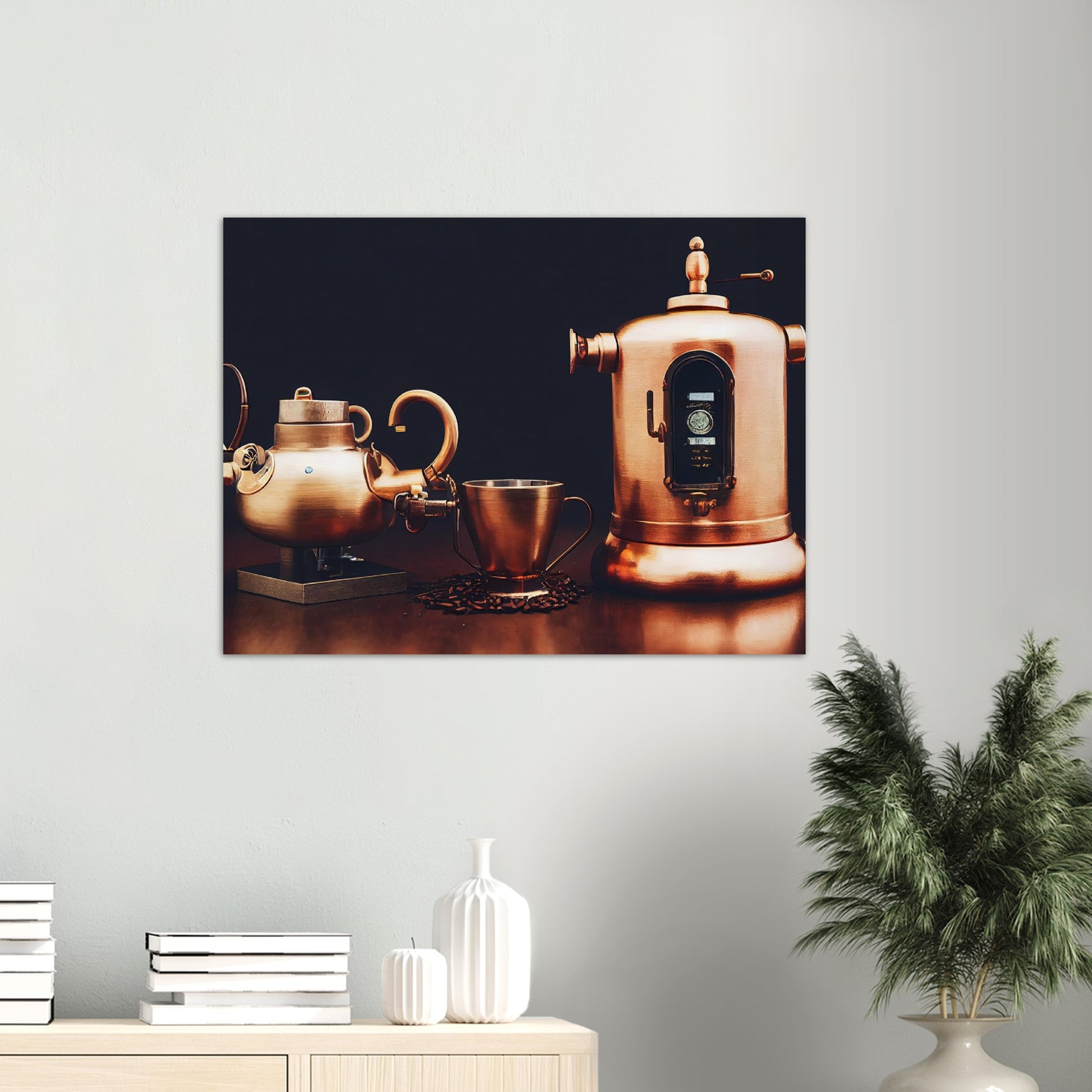 Poster in Museumsqualität - Steampunk - Coffee Maker - No.4 - Collection Cup - Pixelboys - Wandbild - Kunstwerk - Hotelkunst - Kunst auf Postern - Fine Art - Steampunk - Future - Maschine - Poster with frame - Office Poster - Art Brand - Pixelboys - Coffee House - Restaurant Poster - Wall Art - Kunstdruck - Geschenkidee - Kunst auf Acrylglas - Future Coffee Cup - Personalisierbare Tasse - Gastro Tasse - exklusiv - Gastronomie Poster - Hotelposter - Steam Punk Kitchen - Acryldruck