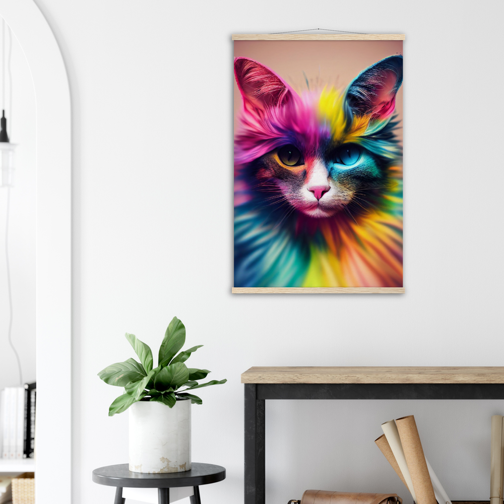 Poster mit Leisten - Einzigartige farbenfrohe Regenbogenkatze "Luna"