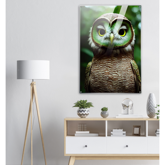 Acrylbild - Museumsqualität - Fruit Owl No. 4 - "Kiki", the Kiwi Owl - Wandkunst - Kunstdruck - (lat. tyto actinidia) - Kiwi Eule - Kiwi Owl - Fruchteulen - Vogel - Bird - Strigiformes - Noctua - Ornithologie - Kunstwerk  - Office Poster - Poster mit Rahmen - Kaffee Tasse - Poster mit Leisten - Bedruckte Tassen - Kunst Marke - Art Brand - Acryldruck - Wandbild - Kunstdrucke - Papier: 250g/qm - Künstler: John Grayst & Pixelboys - Eulen - Owl - Geschenkidee - 