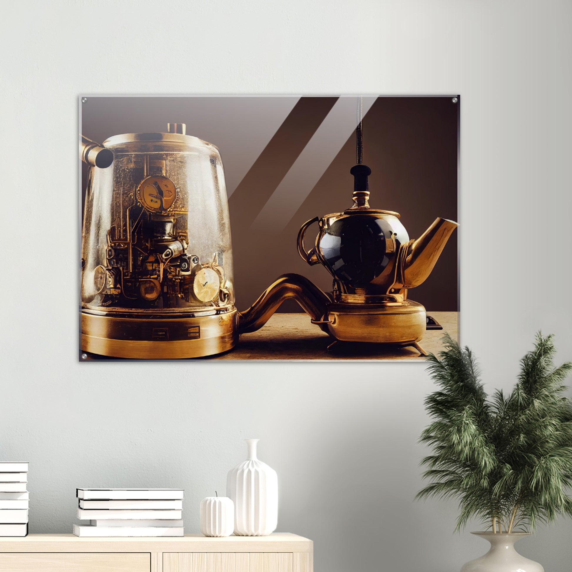 Acrylbild auf Glas - in Museumsqualität - Steampunk - Coffee Maker - No.2 - Pixelboys - Wandbild - Kunstwerk - Hotelkunst - Kunst auf Postern - Fine Art - Steampunk - Future - Maschine - Poster with frame - Office Poster - Art Brand - Pixelboys - Coffee House - Restaurant Poster - Schöner Wohnen - Dekoration - Wall Art - Kunstdruck - Geschenkidee - Kunst auf Acrylglas - Future Coffee Cup - Personalisierbare Tasse - Gastro Poster -  Gewerbliche Poster - exklusiv - Gastronomie Poster - Hotelposter -