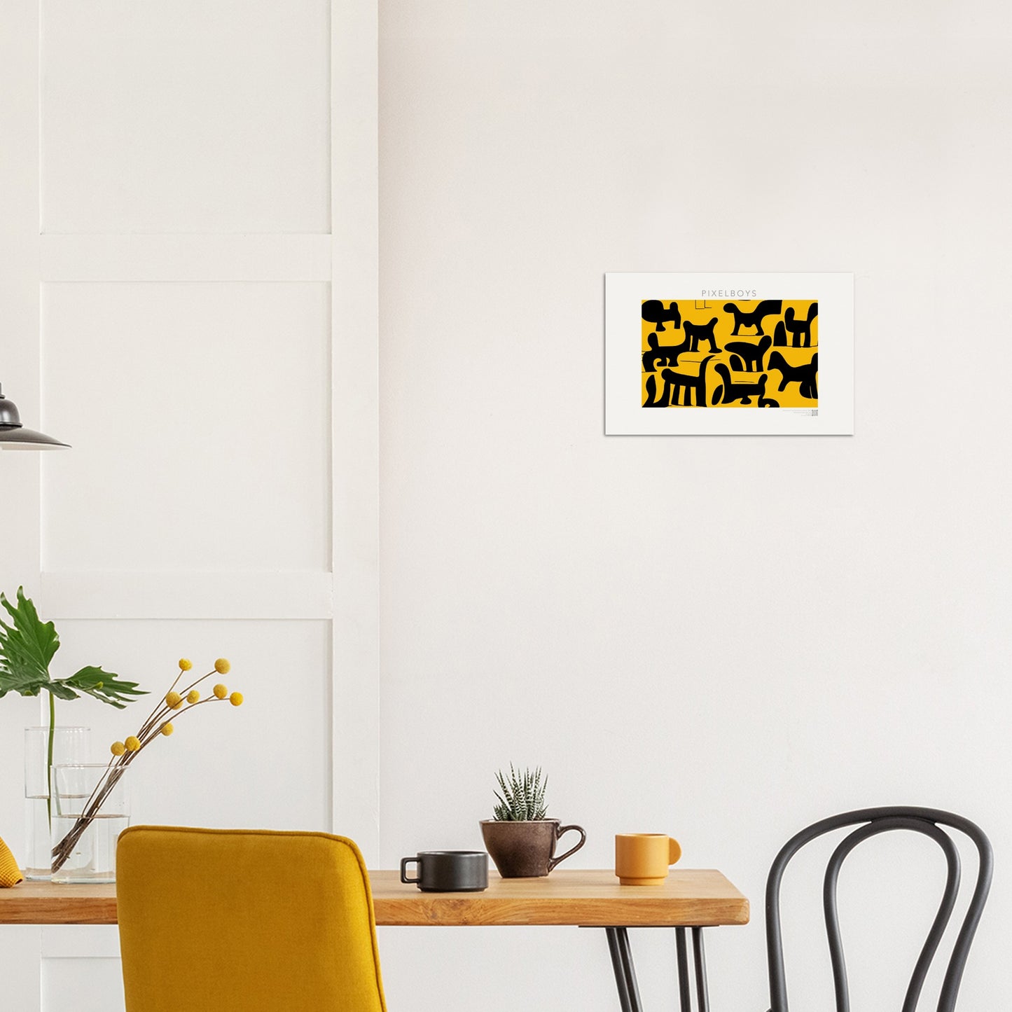 Poster in Museumsqualität - Doodlemania "weird animals on yellow" - No.3 - bedruckte Tasse-  gelb - Cup - Hunde - Katzen - Doodle Kunst - dogs - Cats - gastro - Poster mit Rahmen - doodle artwork - Acrylbild - Kunstdruck - Wandbild - office Poster - Poster with frame -  Künstler: Pixelboys & The Unknown Artist Nb.517 - keith haring - Gastro Art - anti stress art - Art Brand - Kunstdruck - Gastro Tasse - 