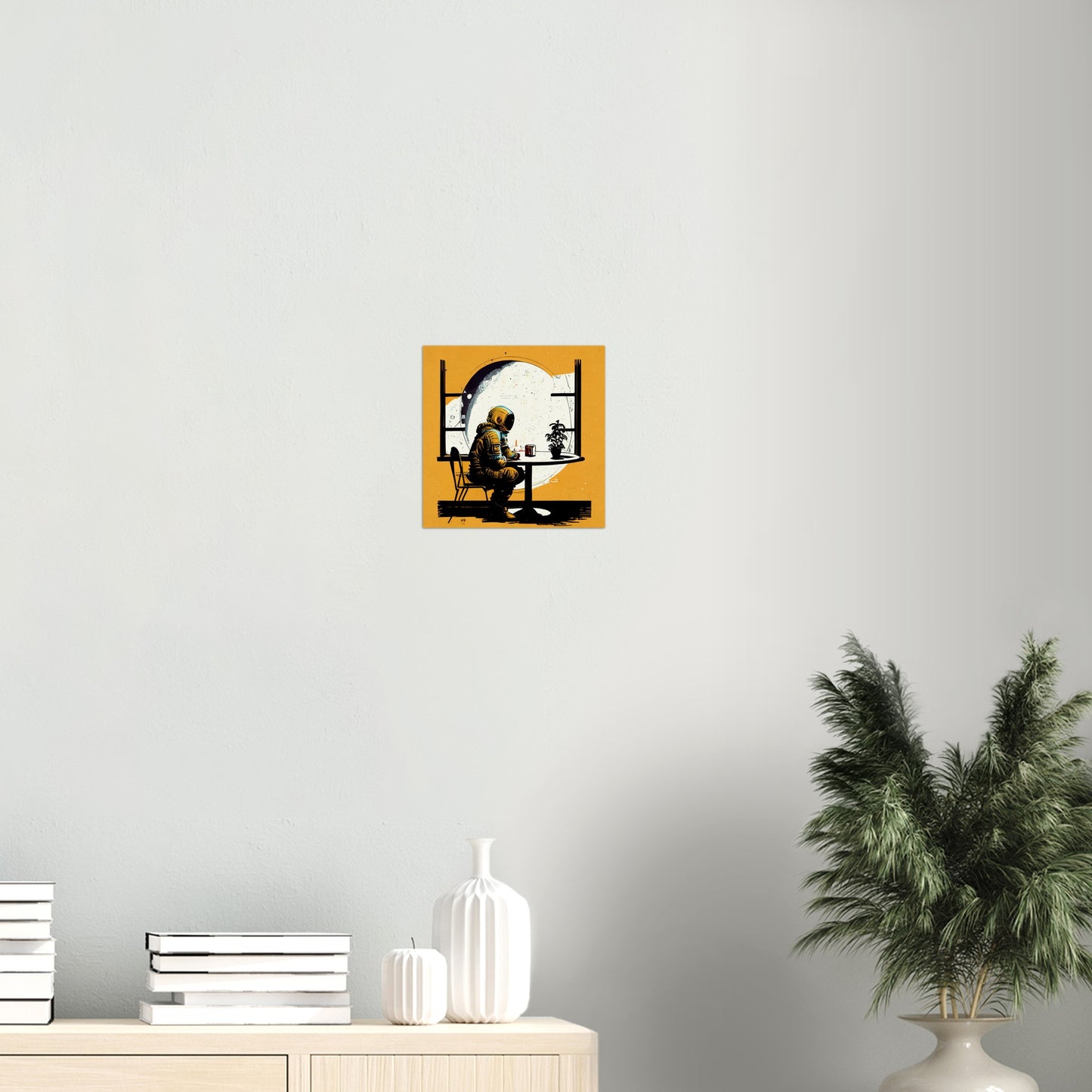 Poster in Museumsqualität - The waiting Astronaut - Michael - Illustration - Astronaut - Waiting - Posterleisten - USA - Fineart - Posterrahmen  - Wandkunst - Holzrahmen - Poster with frame - people of color - artwork - art brand - printed cup personalized - Holzleisten - pixelboys - Kunstdrucke - wandbilder - wall art - Kunst auf Tassen  - Office Poster - Gastrotassen - Wanddekoration - Acrylkunst - Geschenkidee - Office Poster - Acryldruck - Abstrakte Kunst -