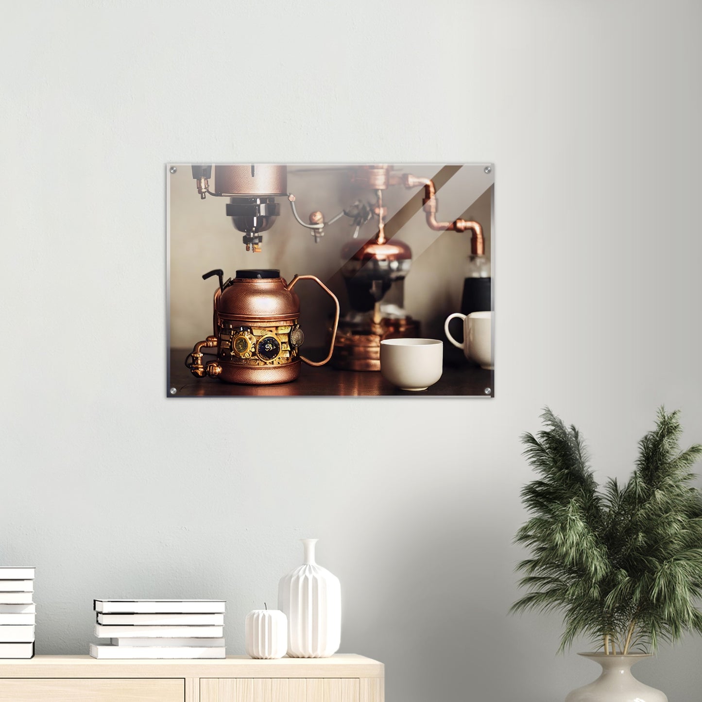 Acrylbild - in Museumsqualität - Steampunk - Coffee Maker - No.1 - Wandbild - Kunstwerk - Kunst auf Postern - Fine Art - Steampunk - Future - Maschine - Poster with frame - Office Poster - Art Brand - Pixelboys - Coffee House - Restaurant Poster - Schöner Wohnen - Dekoration - Wall Art - Kunstdruck - Geschenkidee - Kunst auf Acrylglas - Personalisierbare Tasse - Gastro Poster - Gewerbliche Poster - exklusiv - Kunst auf Acrylglas - 