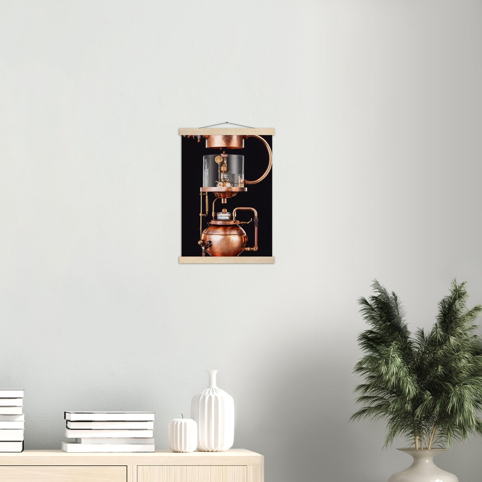 Poster mit Leisten (Holz) - Steampunk - Coffee Maker - No.6 - Collection Cup - Pixelboys - Wandbild - Kunstwerk - Hotelkunst - Kunst auf Postern - Fine Art - Steampunk - Future - Maschine - Poster with frame - Office Poster - Art Brand - Pixelboys - Coffee House - Restaurant Poster - Wall Art - Kunstdruck - Geschenkidee - Kunst auf Acrylglas - Future Coffee Cup - Personalisierbare Tasse - Gastro Tasse - exklusiv - Acryldruck - Gastronomie Poster - Hotelposter - Teestube - Steam Punk Kitchen -   