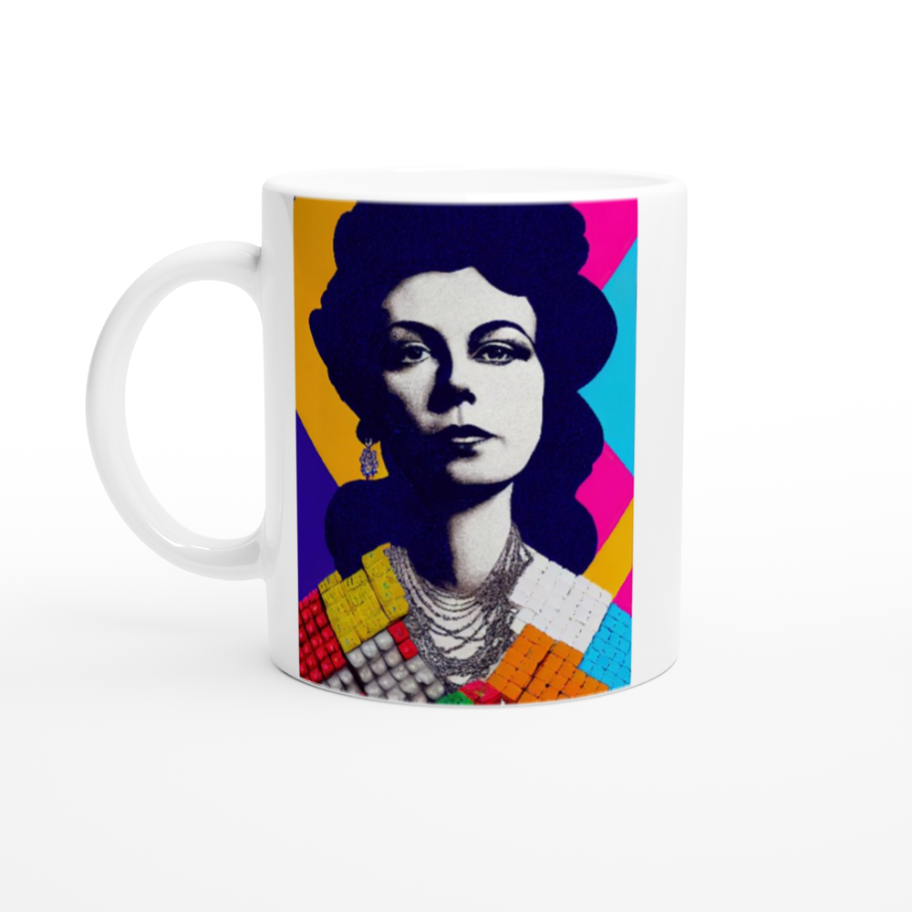 Personalisierte Tasse - The Queen No.2 - HRH in cubes - Kunstdruck - Bedruckte Tasse - Kaffebecher - Teebecher - Queen Elisabeth II - Monarch - HRH - His/Her Royal Highness - Groß Britannien - Commonwealth - The Royal Family - Wandbild - Kubismus - synthetischen Kubismus - Georges Braque - Künstler: "John Grayst" - Atelier - UK - GB - London -  