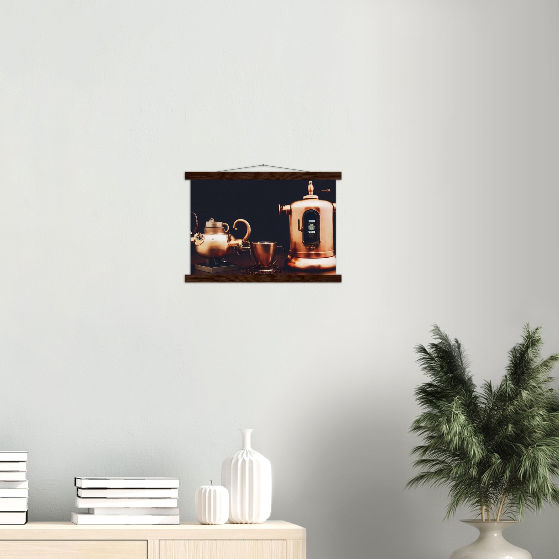 Poster mit Leisten (Holz) - in Museumsqualität - Steampunk - Coffee Maker - No.4 - Collection Cup - Pixelboys - Wandbild - Kunstwerk - Hotelkunst - Kunst auf Postern - Fine Art - Steampunk - Future - Maschine - Poster with frame - Office Poster - Art Brand - Pixelboys - Coffee House - Restaurant Poster - Wall Art - Kunstdruck - Geschenkidee - Kunst auf Acrylglas - Future Coffee Cup - Personalisierbare Tasse - Gastro Tasse - exklusiv - Acryldruck - Gastronomie Poster - Hotelposter - Steam Punk Kitchen -   