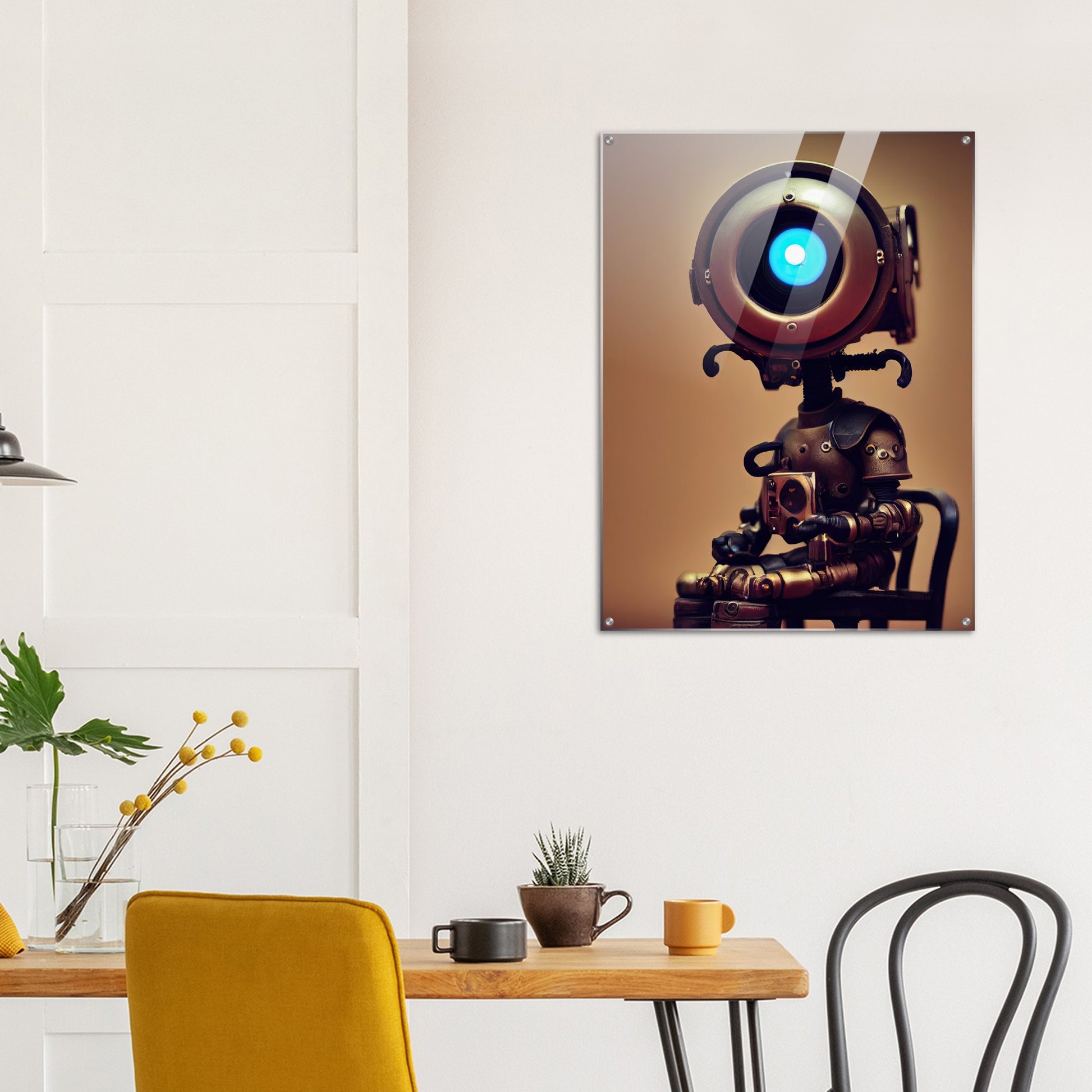 Acrylbild - Museumsqualität -  Tiny robot with coffee - "Bobby" - Acryldruck - Wandkunst - Papierdicke: 250g/qm - Customizable Coffee Cup - Personalized Gifts - Kunstdruck - Kleine Roboter - Acryldruck - Little Robots - Personalized Gifts - Tiny  - Steampunk - zukunft - Poster with frame - Kunstwerk - Office Poster - Poster mit Rahmen - Kaffee Tasse - Poster - Bedruckte Tassen - Kunst Marke - Art Brand - Wandbild - Kunstdrucke - Künstler: John Grayst & Pixelboys - emotional robots - Geschenkidee -