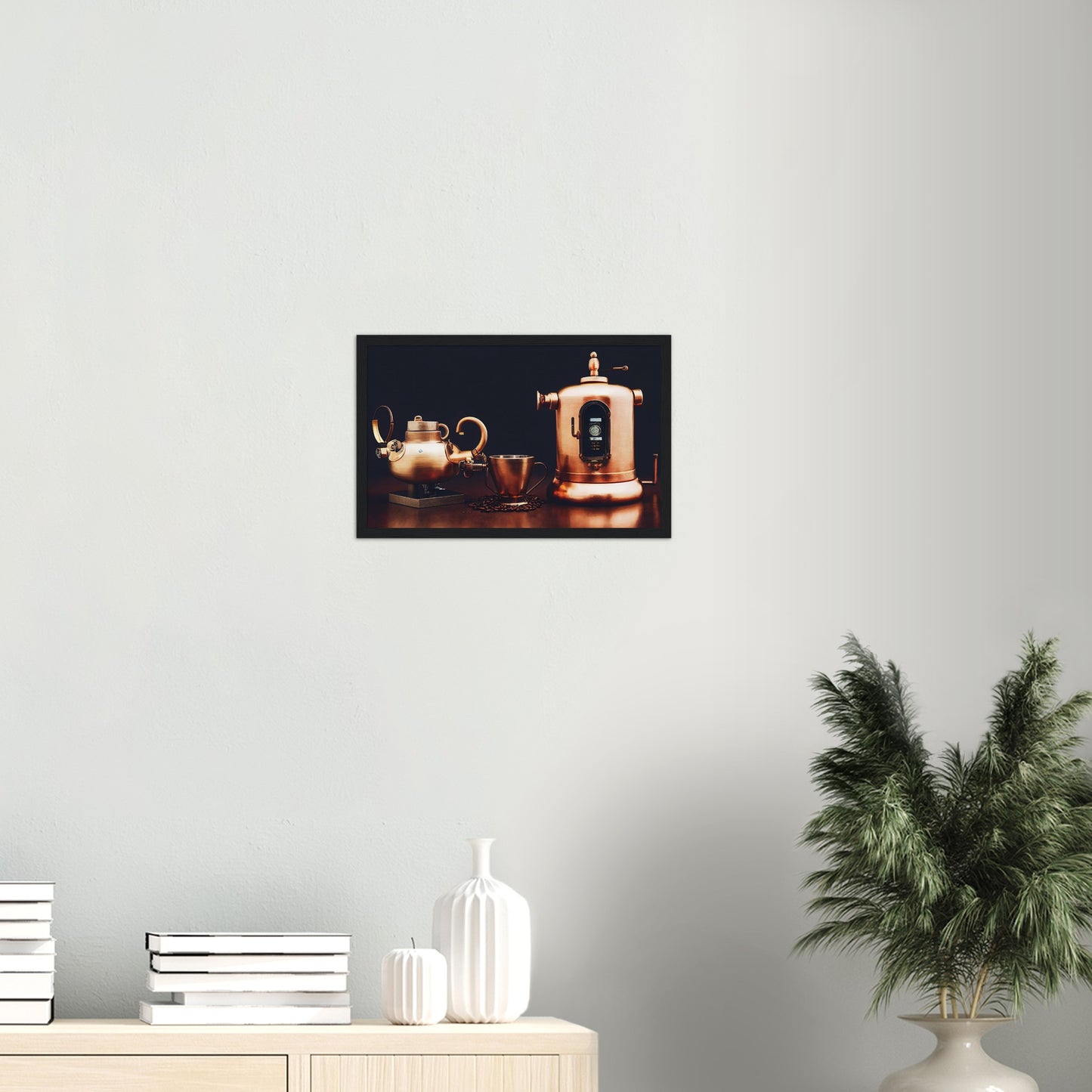 Poster mit Rahmen (Holz) - in Museumsqualität - Steampunk - Coffee Maker - No.4 - Collection Cup - Pixelboys - Wandbild - Kunstwerk - Hotelkunst - Kunst auf Postern - Fine Art - Steampunk - Future - Maschine - Poster with frame - Office Poster - Art Brand - Pixelboys - Coffee House - Restaurant Poster - Wall Art - Kunstdruck - Geschenkidee - Kunst auf Acrylglas - Future Coffee Cup - Personalisierbare Tasse - Gastro Tasse - exklusiv - Gastronomie Poster - Hotelposter - Steam Punk Kitchen - Acryldruck