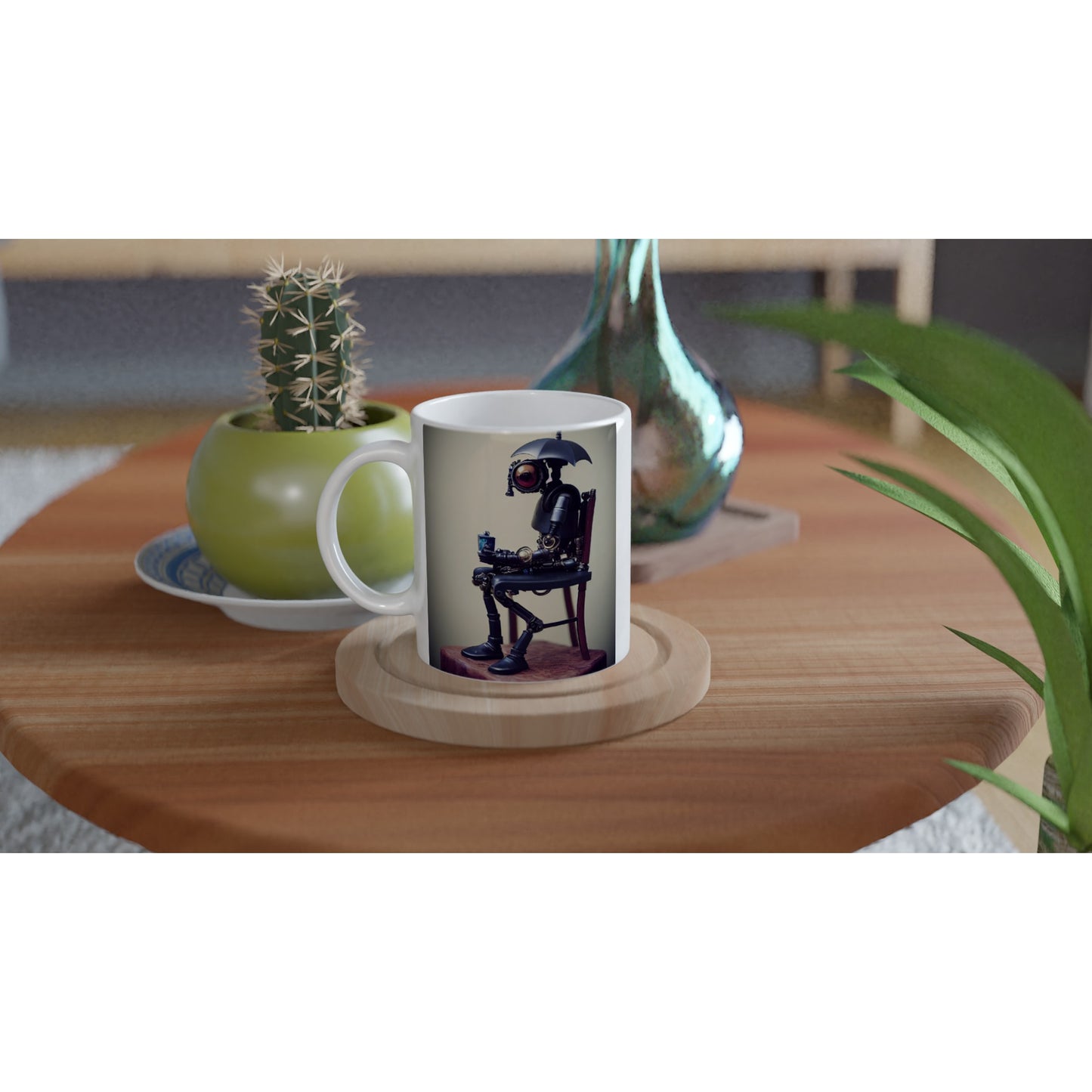 Personalisierte Tasse - Tiny robot with an umbrella "Louis" - Regenschirm - Acryldruck - Wandkunst - Customizable Coffee Cup - Personalized Gifts - Kunstdruck - Kleine Roboter - Acryldruck - Little Robots - Personalized Gifts - Tiny  - Steampunk - zukunft - Poster with frame - Kunstwerk - Office Poster - Poster mit Rahmen - Kaffee Tasse - Poster - Bedruckte Tassen - Kunst Marke - Art Brand - Kunstdrucke - Künstler: John Grayst & Pixelboys - emotional robots - Geschenkidee -