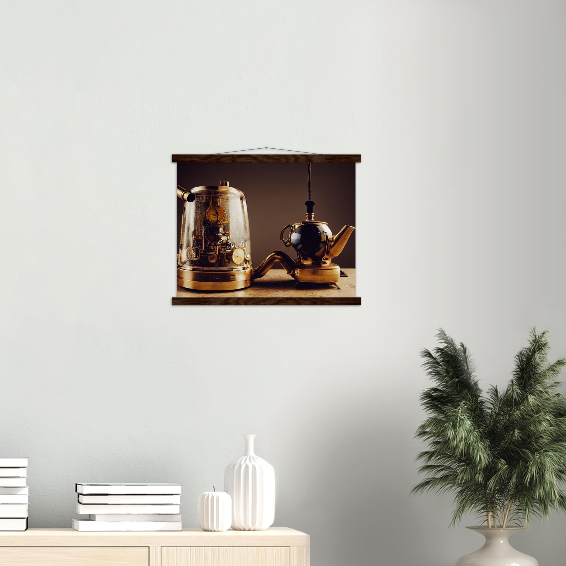 Poster mit Leisten (Holz) - in Museumsqualität - Steampunk - Coffee Maker - No.2 - Pixelboys - Wandbild - Kunstwerk - Hotelkunst - Kunst auf Postern - Fine Art - Steampunk - Future - Maschine - Poster with frame - Office Poster - Art Brand - Pixelboys - Coffee House - Restaurant Poster - Schöner Wohnen - Dekoration - Wall Art - Kunstdruck - Geschenkidee - Kunst auf Acrylglas - Future Coffee Cup - Personalisierbare Tasse - Gastro Poster -  Gewerbliche Poster - exklusiv - Gastronomie Poster - Hotelposter -