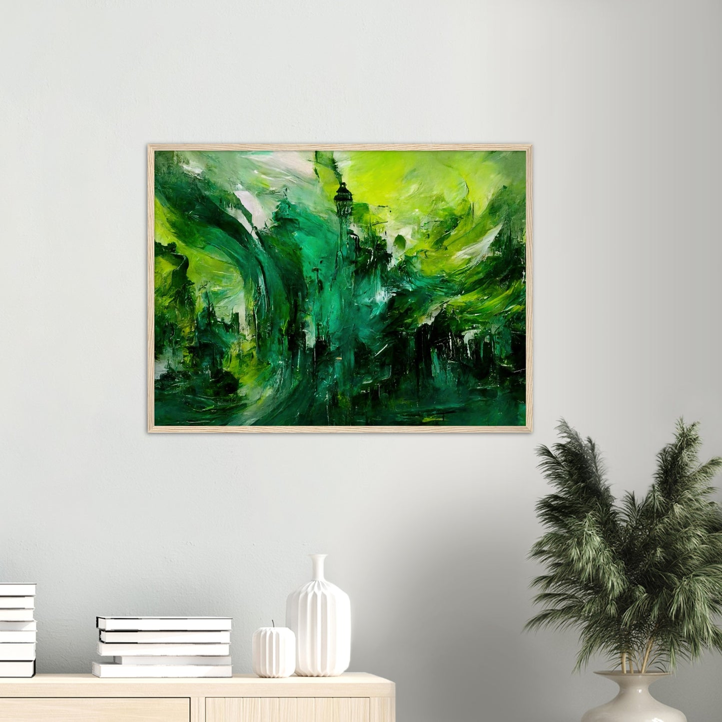 Poster mit Rahmen (Holz) - in Museumsqualität - Storm over London - „Revenge of Nature“ - Ölgemälde - Grüner Sturm - Abstract - London - Planet - Fineart - Green Sea - Wandkunst - Holzrahmen - Poster with frame - Abstract Green - artwork - art brand - printed cup personalized - Holzleisten - pixelboys - Kunstdrucke - wandbilder - wall art - Kunst auf Tassen  - Office Poster - Wanddekoration - Fineart  - Colorfull - Dynamic - Acrylkunst - Geschenkidee - Office Poster - Acryldruck - Abstrakte Kunst -