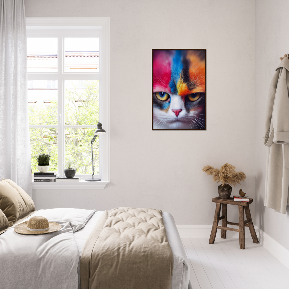 Poster mit Rahmen - Mürrische Regenbogen Katze "Lucy" - Amore ♡ - Cat Love - Katzen Liebe ♡- Künstler: "John Grayst" - Kunstdruck - Wandbild - Poster - Pixelboys - Atelier - Mailand - Rom - Neapel - Turin - Palermo - Catania - Florenz - Genua - Bologna - Bari -