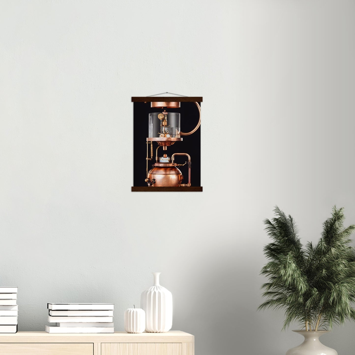 Poster mit Leisten (Holz) - Steampunk - Coffee Maker - No.6 - Collection Cup - Pixelboys - Wandbild - Kunstwerk - Hotelkunst - Kunst auf Postern - Fine Art - Steampunk - Future - Maschine - Poster with frame - Office Poster - Art Brand - Pixelboys - Coffee House - Restaurant Poster - Wall Art - Kunstdruck - Geschenkidee - Kunst auf Acrylglas - Future Coffee Cup - Personalisierbare Tasse - Gastro Tasse - exklusiv - Acryldruck - Gastronomie Poster - Hotelposter - Teestube - Steam Punk Kitchen -   