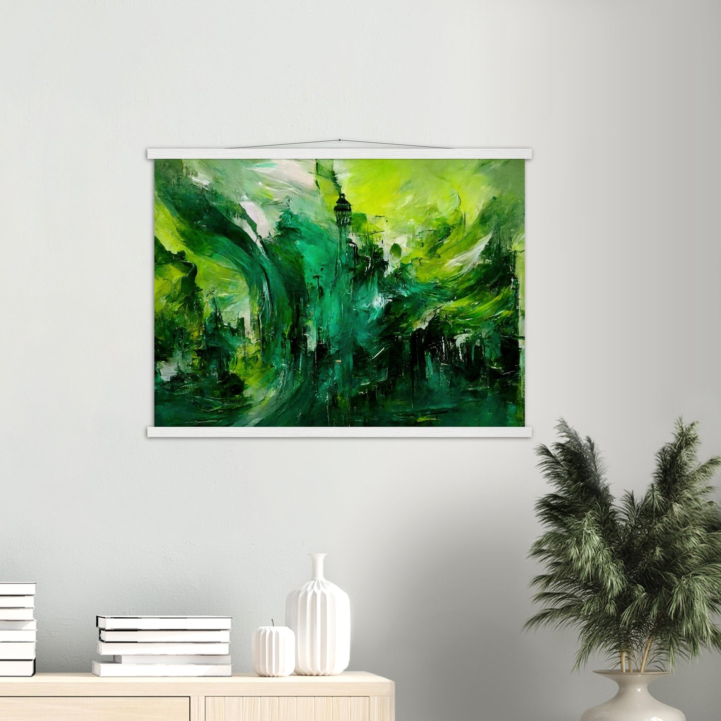 Poster mit Leisten (Holz) - in Museumsqualität - Storm over London - „Revenge of Nature“ - Ölgemälde - Grüner Sturm - Abstract - London - Planet - Fineart - Green Sea - Wandkunst - Holzrahmen - Poster with frame - Abstract Green - artwork - art brand - printed cup personalized - Holzleisten - pixelboys - Kunstdrucke - wandbilder - wall art - Kunst auf Tassen  - Office Poster - Wanddekoration - Fineart  - Colorfull - Dynamic - Acrylkunst - Geschenkidee - Office Poster - Acryldruck - Abstrakte Kunst -