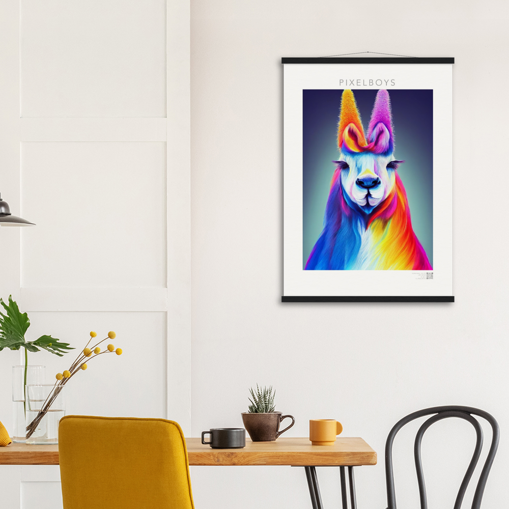 Poster mit Leisten (Holz) - Karma Lama No. 2 - "Edna" - Wandbild - Edna Erverage - LGBTQI+ - Christopher Street Day - Pride Month - Lesbian - Gay - Bisexual - Transgender - Queer & Intersexual - rainbow flag - unicorn - einhorn - rainbow - regenbogen - heteronormativity - Drag Queens - Asexual - Künstler: "John Grayst" - Pixelboys - Atelier - Wandbild - Museum - Germany - Berlin - USA - America - New York City - Los Angeles - Chicago - Houston - Phoenix - Philadelphia - Paris - Rom -