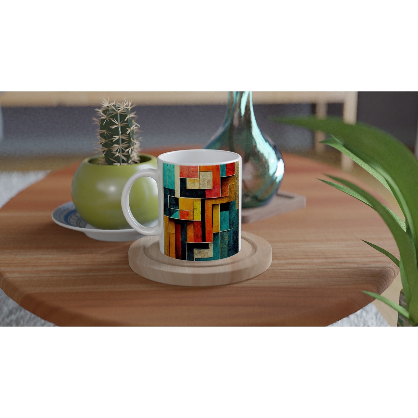 Personalized mug - Abstract cubistic painting on wood