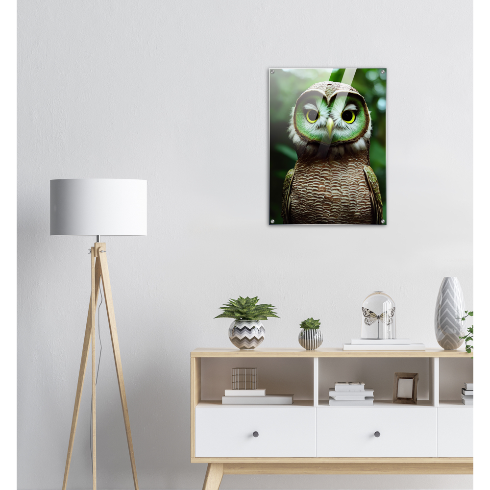 Acrylbild - Museumsqualität - Fruit Owl No. 4 - "Kiki", the Kiwi Owl - Wandkunst - Kunstdruck - (lat. tyto actinidia) - Kiwi Eule - Kiwi Owl - Fruchteulen - Vogel - Bird - Strigiformes - Noctua - Ornithologie - Kunstwerk  - Office Poster - Poster mit Rahmen - Kaffee Tasse - Poster mit Leisten - Bedruckte Tassen - Kunst Marke - Art Brand - Acryldruck - Wandbild - Kunstdrucke - Papier: 250g/qm - Künstler: John Grayst & Pixelboys - Eulen - Owl - Geschenkidee - 