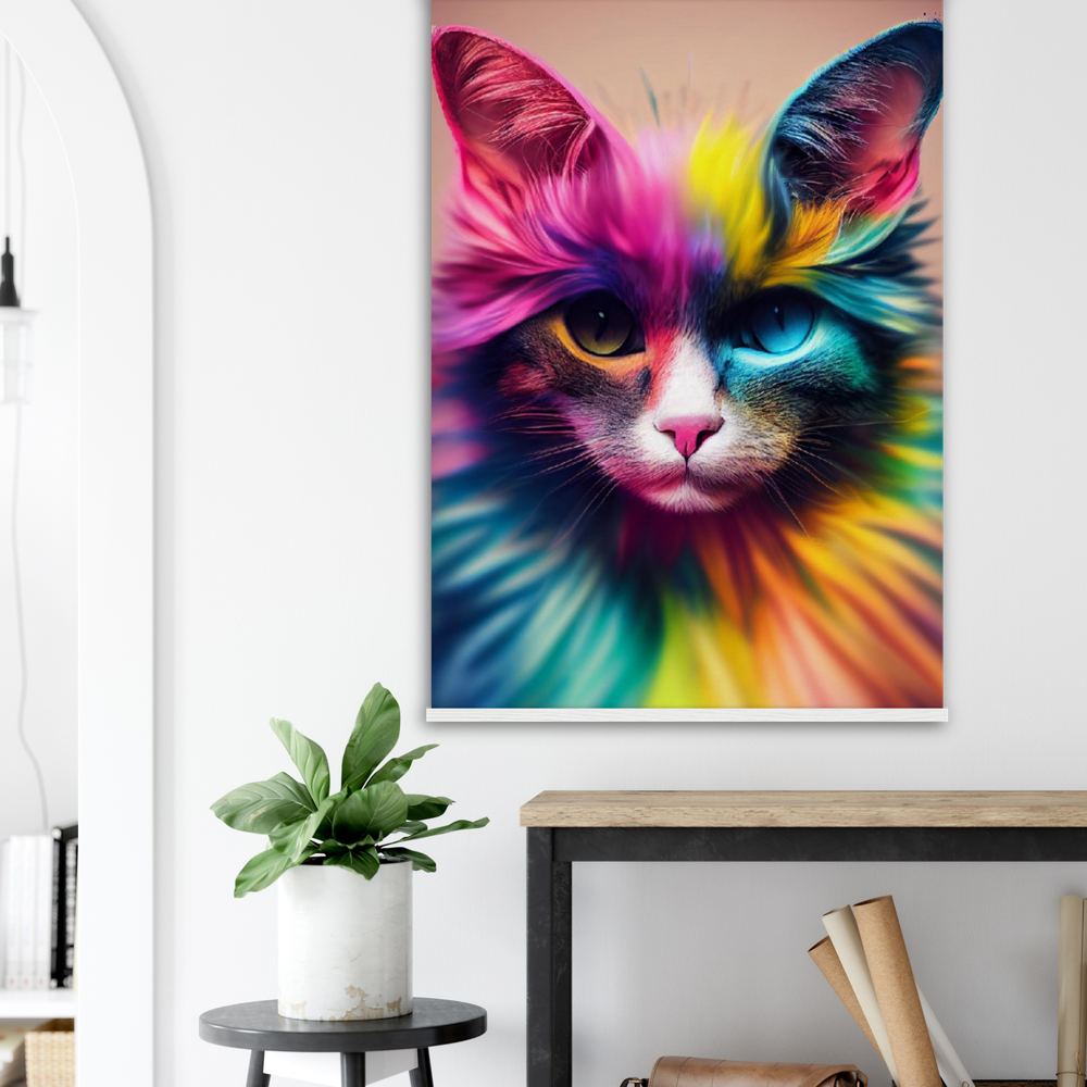 Poster mit Leisten - Einzigartige farbenfrohe Regenbogenkatze "Luna"