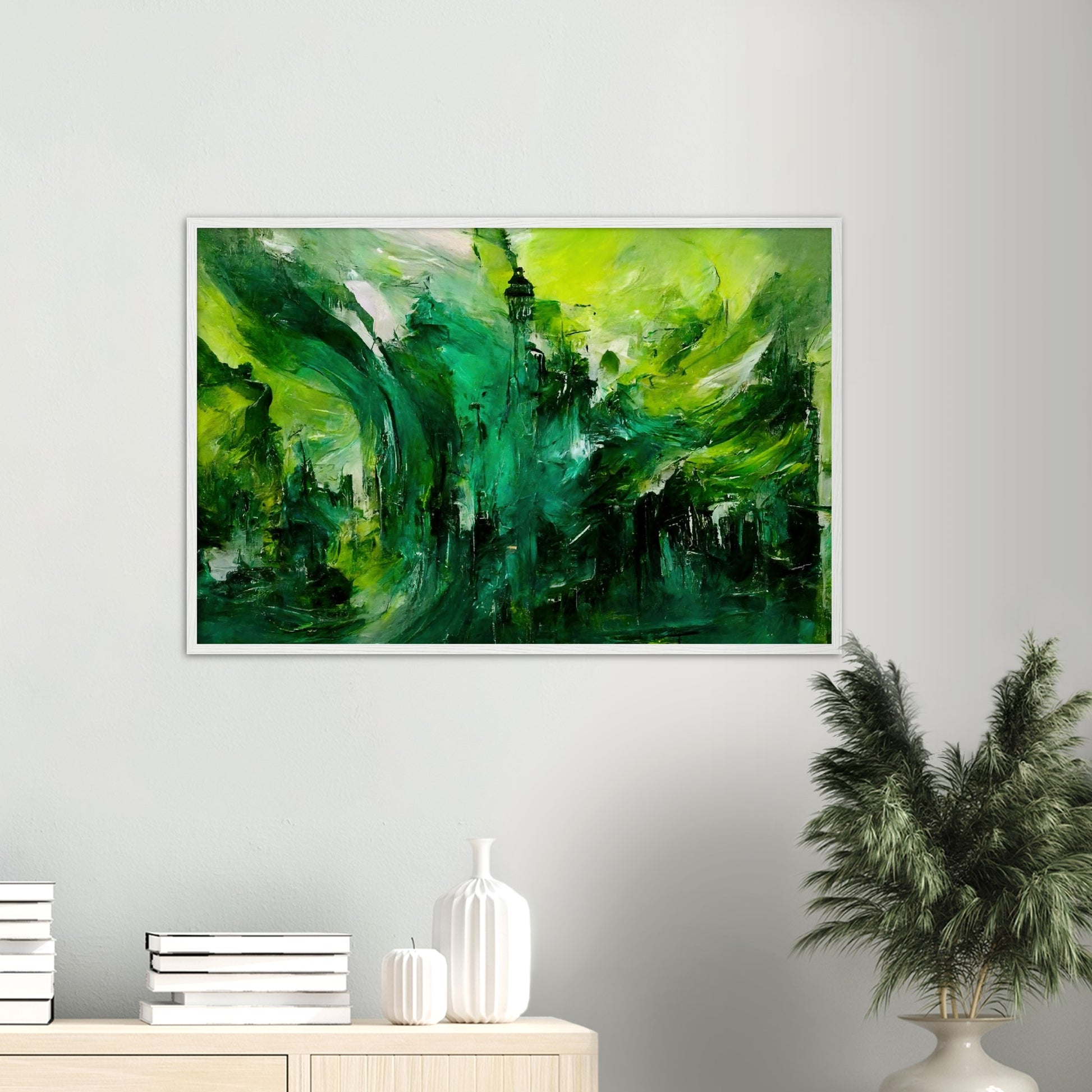 Poster mit Rahmen (Holz) - in Museumsqualität - Storm over London - „Revenge of Nature“ - Ölgemälde - Grüner Sturm - Abstract - London - Planet - Fineart - Green Sea - Wandkunst - Holzrahmen - Poster with frame - Abstract Green - artwork - art brand - printed cup personalized - Holzleisten - pixelboys - Kunstdrucke - wandbilder - wall art - Kunst auf Tassen  - Office Poster - Wanddekoration - Fineart  - Colorfull - Dynamic - Acrylkunst - Geschenkidee - Office Poster - Acryldruck - Abstrakte Kunst -