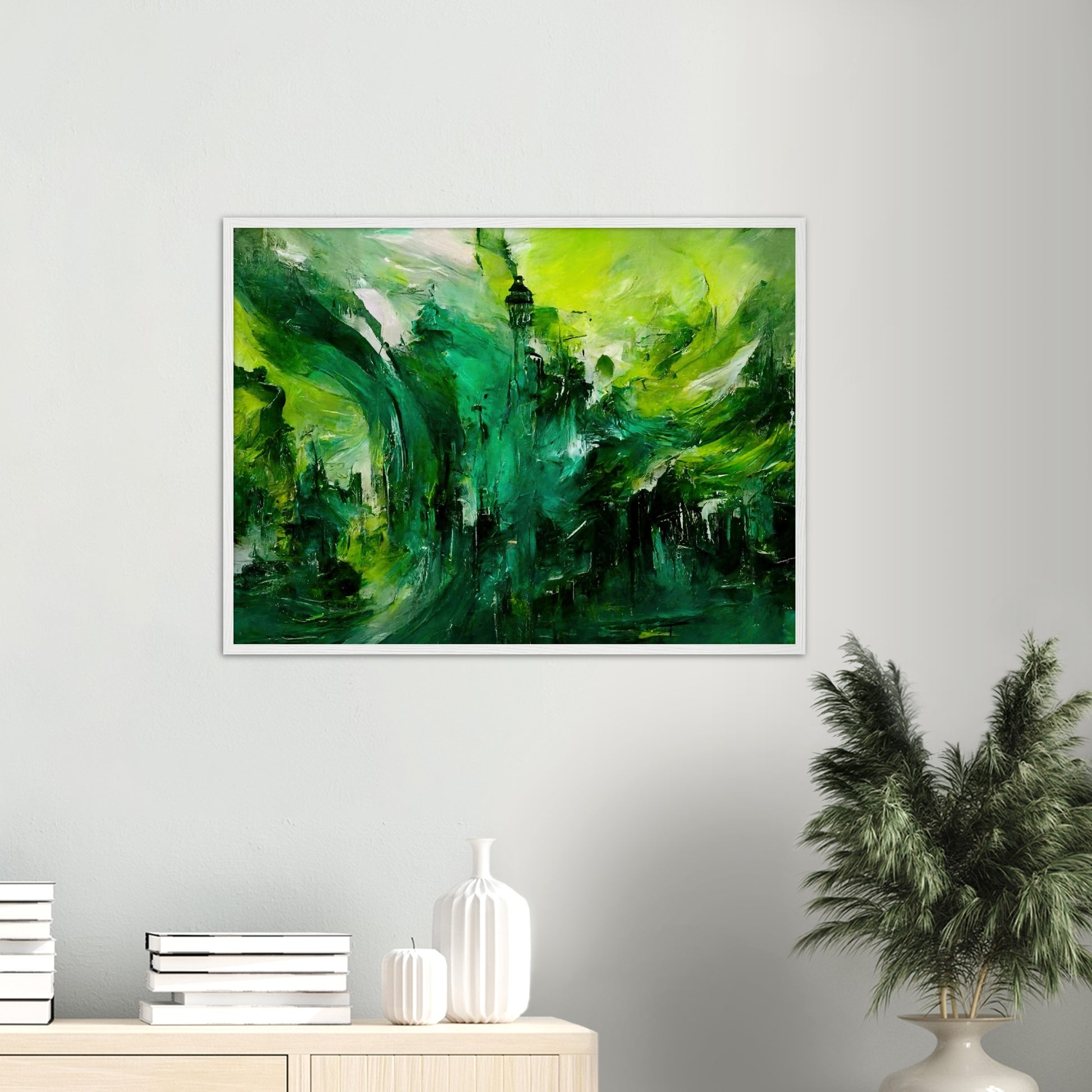 Poster mit Rahmen (Holz) - in Museumsqualität - Storm over London - „Revenge of Nature“ - Ölgemälde - Grüner Sturm - Abstract - London - Planet - Fineart - Green Sea - Wandkunst - Holzrahmen - Poster with frame - Abstract Green - artwork - art brand - printed cup personalized - Holzleisten - pixelboys - Kunstdrucke - wandbilder - wall art - Kunst auf Tassen  - Office Poster - Wanddekoration - Fineart  - Colorfull - Dynamic - Acrylkunst - Geschenkidee - Office Poster - Acryldruck - Abstrakte Kunst -