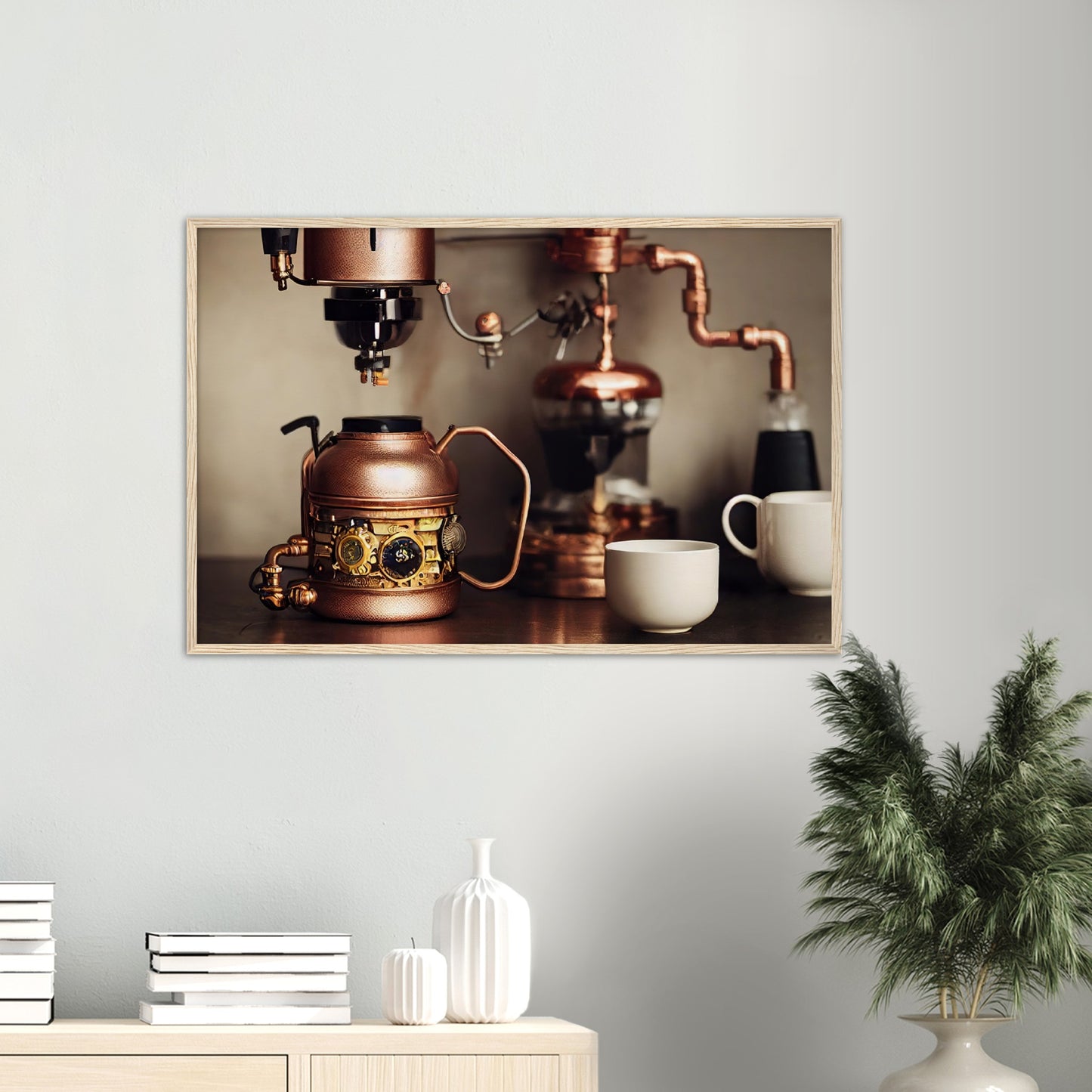 Poster mit Rahmen in Museumsqualität - Steampunk - Coffee Maker - No.1 - Wandbild - Kunstwerk - Kunst auf Postern - Fine Art - Steampunk - Future - Maschine - Poster with frame - Office Poster - Art Brand - Pixelboys - Coffee House - Restaurant Poster - Schöner Wohnen - Dekoration - Wall Art - Kunstdruck - Geschenkidee - Kunst auf Acrylglas - Personalisierbare Tasse - Gastro Poster - Gewerbliche Poster - exklusiv