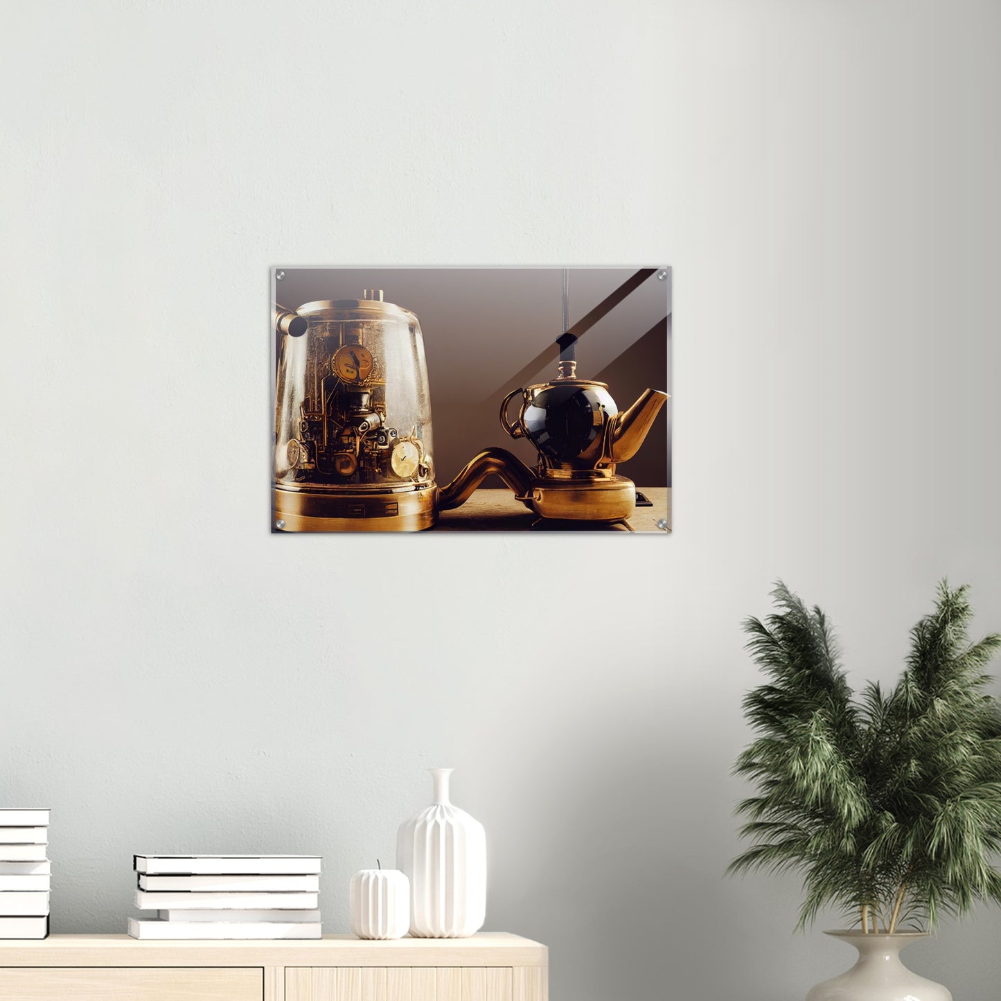 Acrylbild auf Glas - in Museumsqualität - Steampunk - Coffee Maker - No.2 - Pixelboys - Wandbild - Kunstwerk - Hotelkunst - Kunst auf Postern - Fine Art - Steampunk - Future - Maschine - Poster with frame - Office Poster - Art Brand - Pixelboys - Coffee House - Restaurant Poster - Schöner Wohnen - Dekoration - Wall Art - Kunstdruck - Geschenkidee - Kunst auf Acrylglas - Future Coffee Cup - Personalisierbare Tasse - Gastro Poster -  Gewerbliche Poster - exklusiv - Gastronomie Poster - Hotelposter -