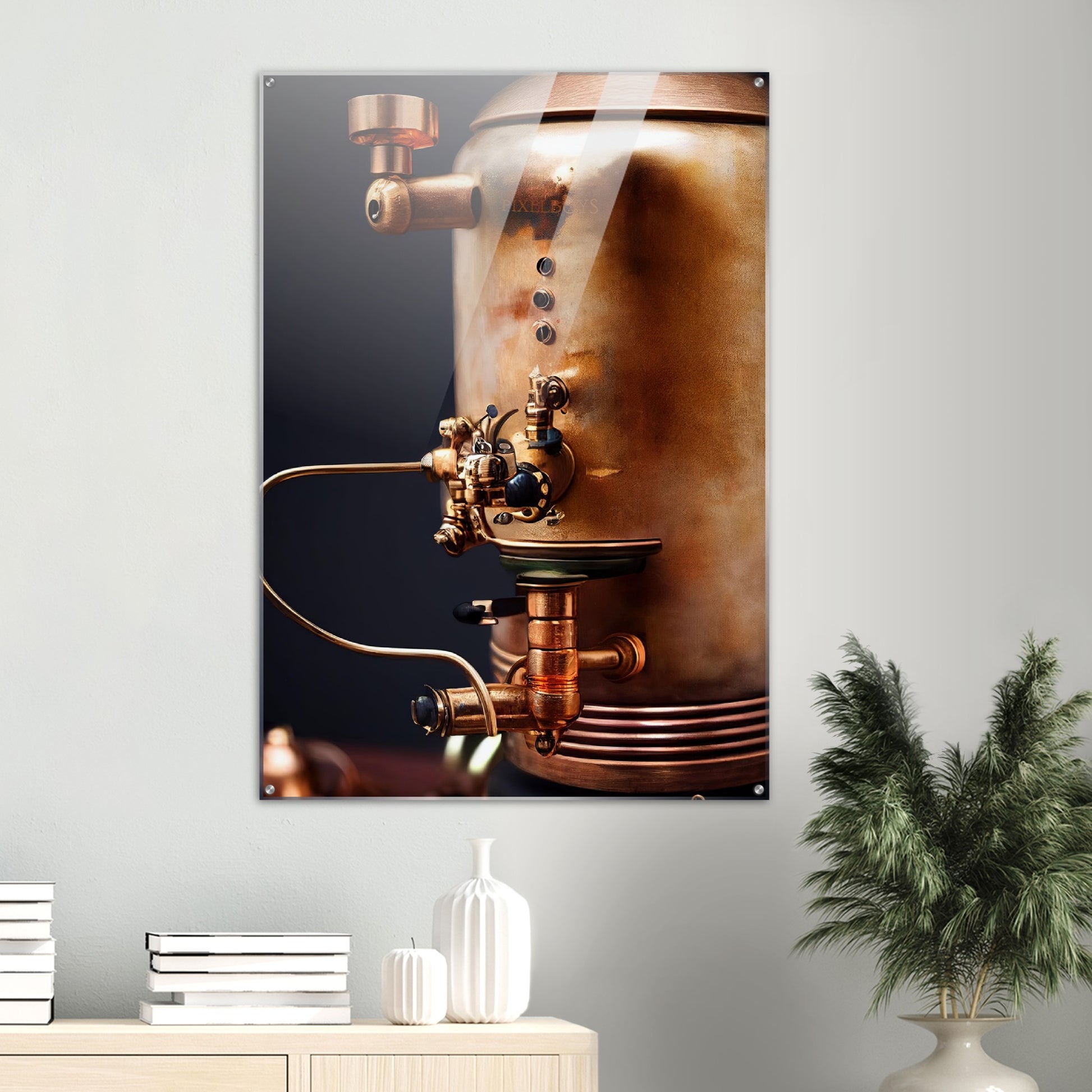 Acrylbild auf Glas - Kunstwerk - Steampunk - Coffee Maker - No.5 - Collection Cup - Pixelboys - Wandbild - Kunstwerk - Hotelkunst - Kunst auf Postern - Fine Art - Steampunk - Future - Maschine - Poster with frame - Office Poster - Art Brand - Pixelboys - Coffee House - Restaurant Poster - Wall Art - Kunstdruck - Geschenkidee - Kunst auf Acrylglas - Future Coffee Cup - Personalisierbare Tasse - Gastro Tasse - exklusiv - Acryldruck - Gastronomie Poster - Hotelposter - Steam Punk Kitchen -   