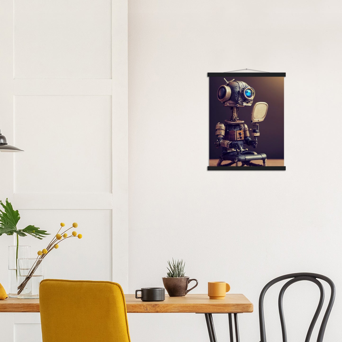 Poster mit Leisten (Holz) in Museumsqualität - Tiny robot with a mirror - Hitoshi 人 - Wall Art - Spiegel - Acryldruck - Wandkunst - Customizable Coffee Cup - Personalized Gifts - Kunstdruck - Kleine Roboter - Acryldruck - Little Robots - Personalized Gifts - Tiny  - Steampunk - zukunft - Poster with frame - Kunstwerk - Office Poster - Poster mit Rahmen - Kaffee Tasse - Poster - Bedruckte Tassen - Kunst Marke - Art Brand - Kunstdrucke - Künstler: John Grayst & Pixelboys - emotional robots - Geschenkidee - 