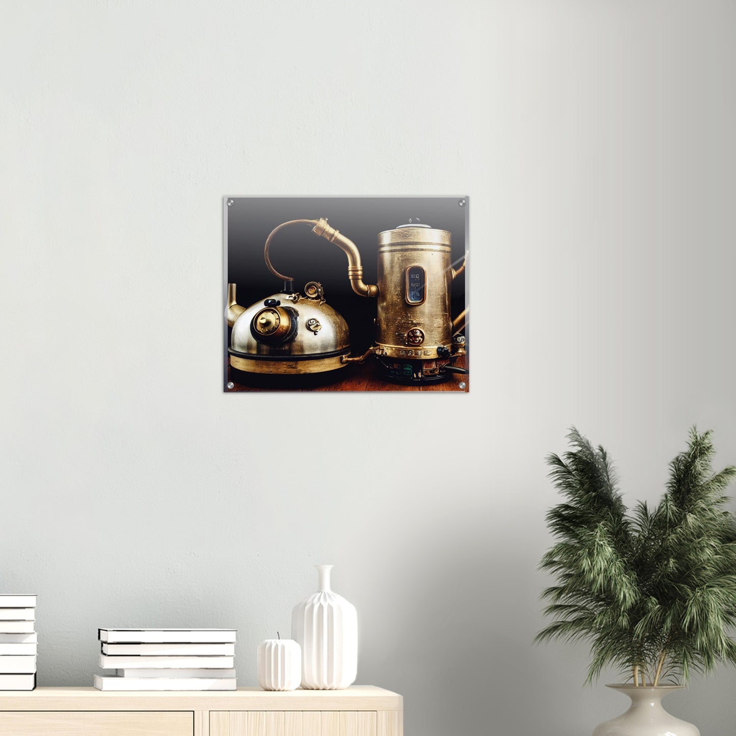 Acrylbild auf Glas in Museumsqualität - Steampunk - Coffee Maker - No.3 - Collection Cup - Pixelboys - Wandbild - Kunstwerk - Hotelkunst - Kunst auf Postern - Fine Art - Steampunk - Future - Maschine - Poster with frame - Office Poster - Art Brand - Pixelboys - Coffee House - Restaurant Poster - Wall Art - Kunstdruck - Geschenkidee - Kunst auf Acrylglas - Future Coffee Cup - Personalisierbare Tasse - Gastro Tasse - exklusiv - Gastronomie Poster - Hotelposter - Steam Punk Kitchen - Acryldruck