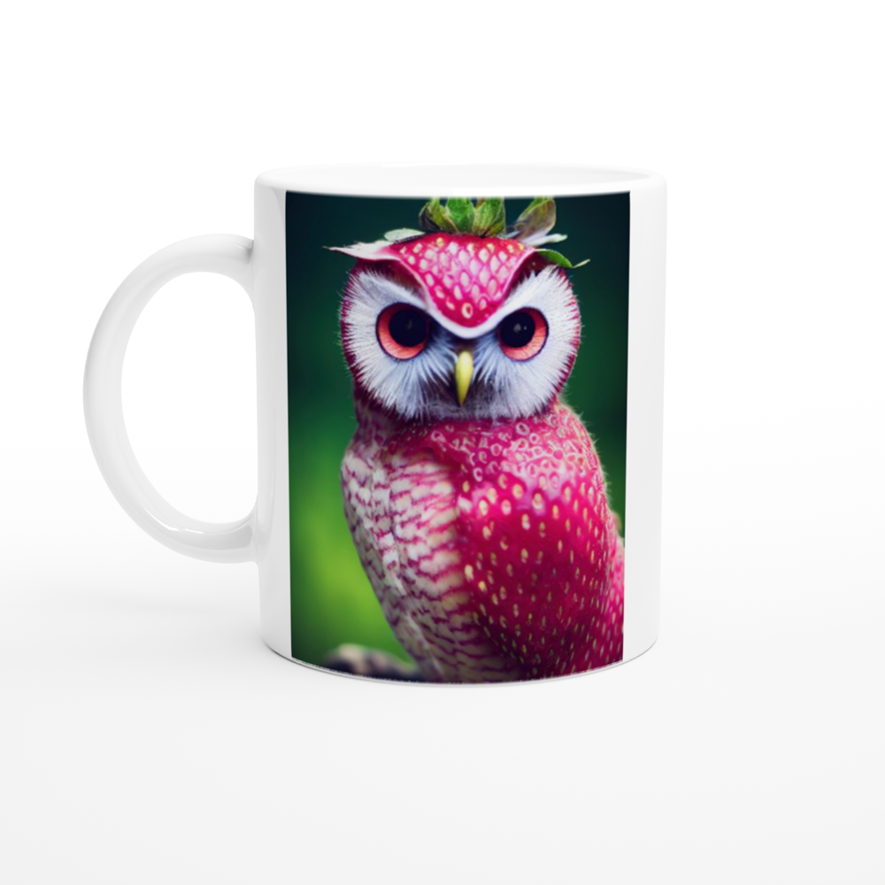 Personalisierbare Tasse- Serie Fruit Owls - Wandkunst - Kunstdruck - (fiktiv: lat.  Pulsatrix Fragaria) - Erdbeere - Schleiereulen - Fruchteulen - Vogel - Bird - Strigiformes - Noctua - Ornithologie - Kunstwerk  - Office Poster - Poster mit Rahmen - Kaffee Tasse - Poster mit Leisten - Bedruckte Tassen - Kunst Marke - Art Brand - Acrylbild - Wandbild - Kunstdrucke - Papier: 250g/qm - Künstler: John Grayst & Pixelboys - Eulen - Owl - Geschenkidee - 